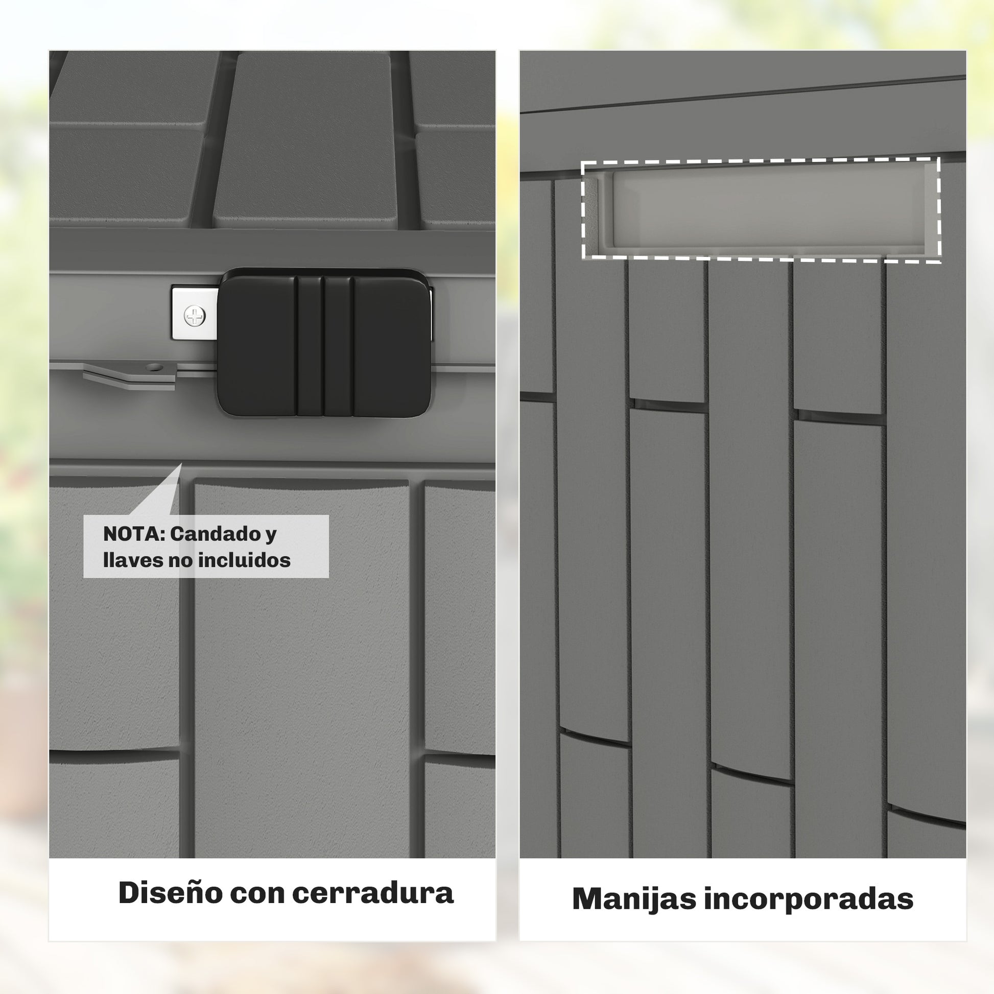 Outsunny Arcón Exterior Capacidad 227L, Baúl de Almacenaje Exterior de Resina Resistente al Agua y a los Rayos UV, con Cerradura para Jardín, Terraza, Patio, 106,5x43x54,5 cm, Gris