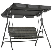 Outsunny Columpio de Jardín Exterior de 3 Plazas Balancín de Jardín Exterior con Toldo Ajustable Asiento de Ratán PE y Reposabrazos para Balcón Terraza Patio Carga 240 kg 167x112x153 cm Gris