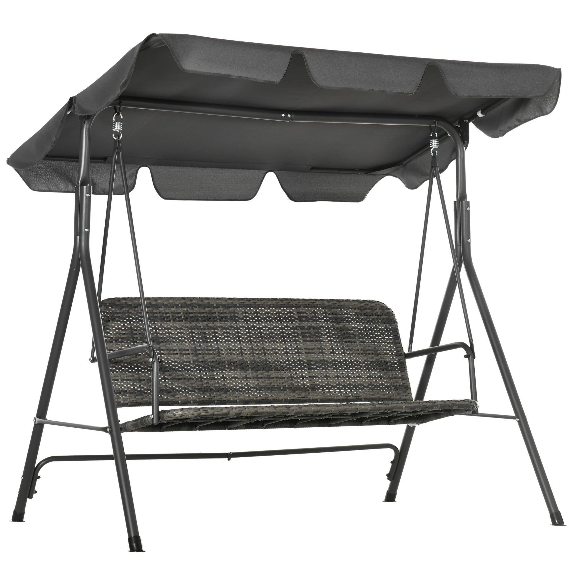 Outsunny Columpio de Jardín Exterior de 3 Plazas Balancín de Jardín Exterior con Toldo Ajustable Asiento de Ratán PE y Reposabrazos para Balcón Terraza Patio Carga 240 kg 167x112x153 cm Gris