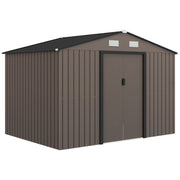 Outsunny Caseta de Jardín Exterior 4,9 m², 277x195x192 cm, Cobertizo de Jardín Exterior Metálico con Puerta Corredera, Ventilación y Kit de Fundación, para Almacenamiento de Herramientas, Marrón