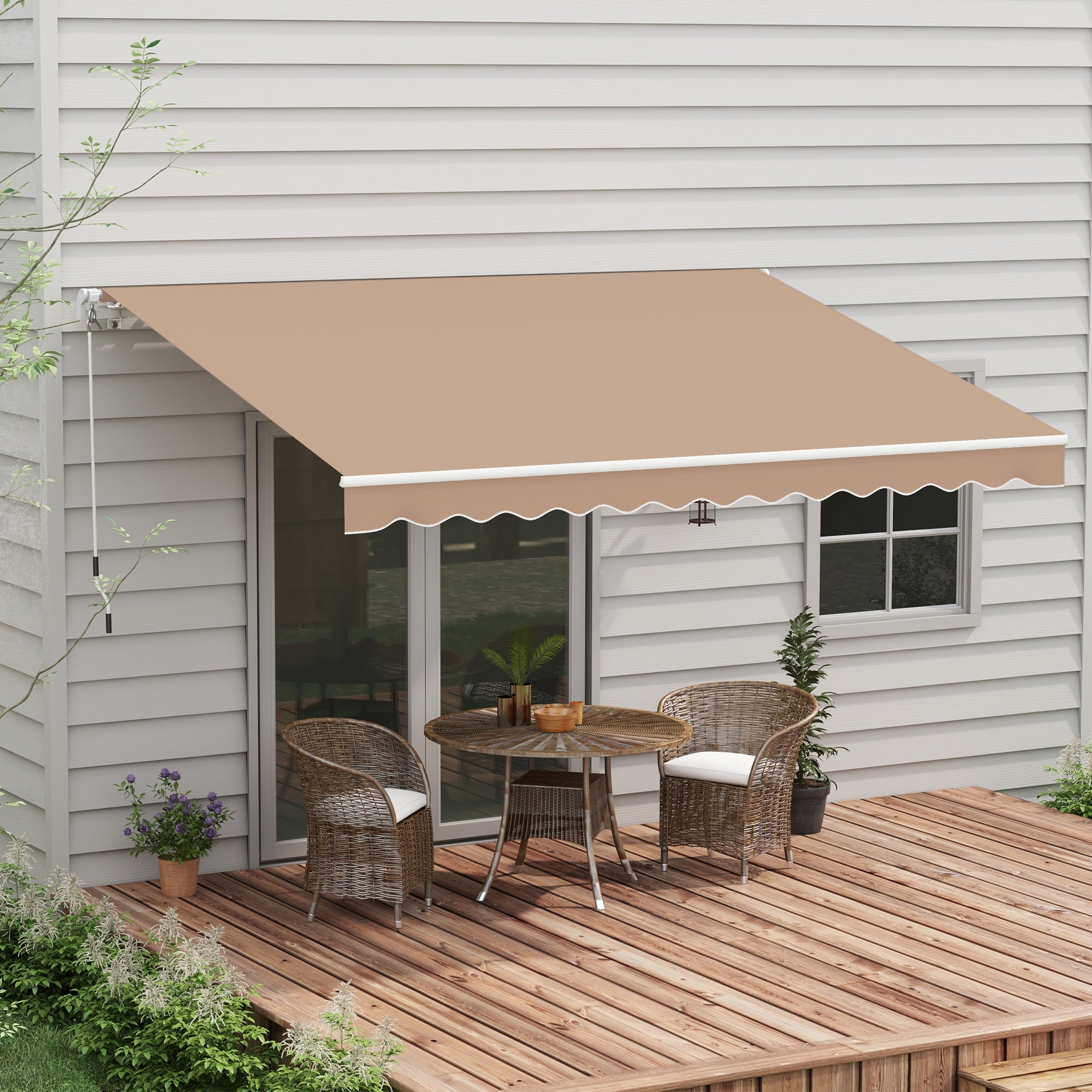 Outsunny Toldo Manual Retráctil 350x250 cm Toldo para Balcón con Manivela de Metal Impermeable y Anti-UV Toldo Enrollable de Exterior para Jardín Terraza Ventanas Marrón