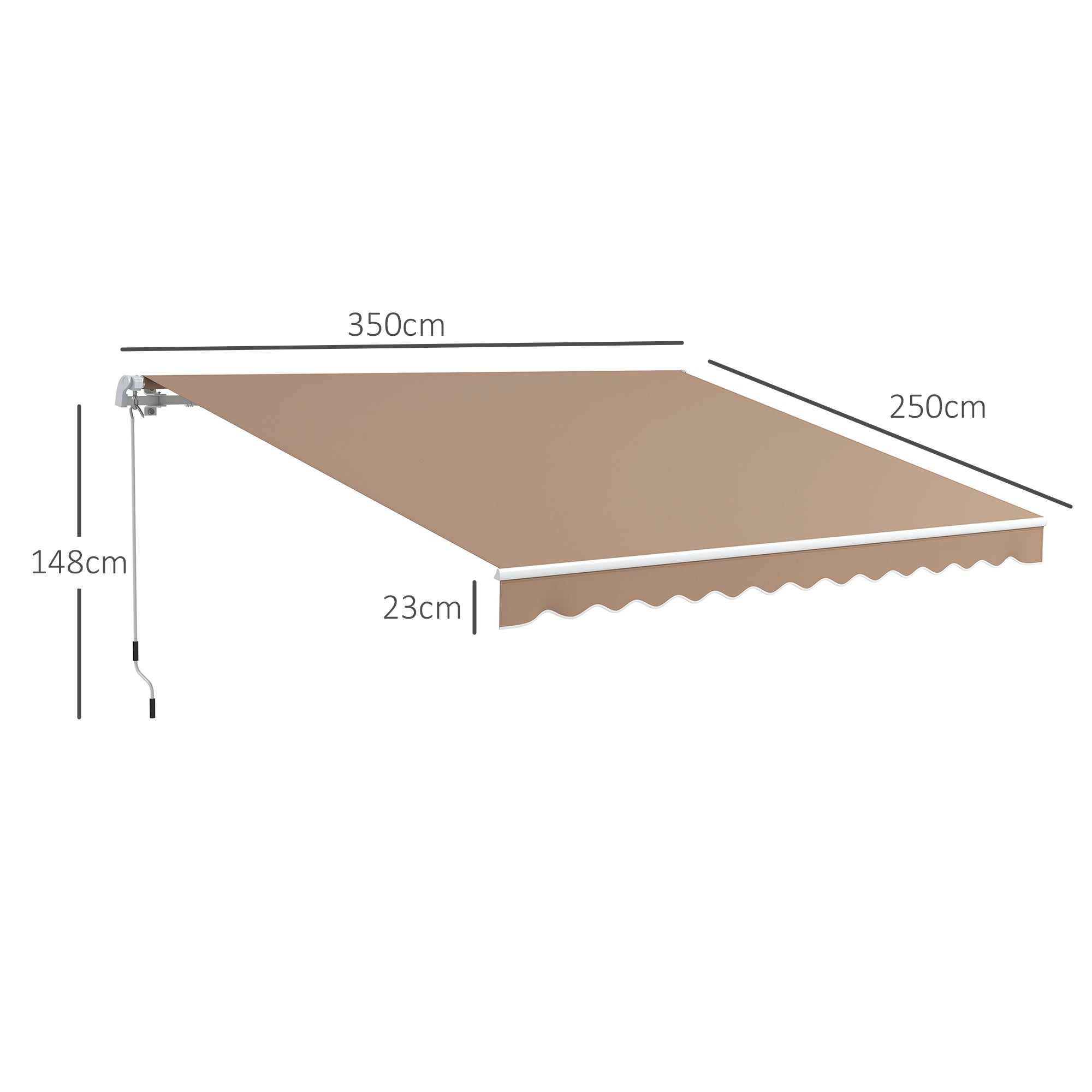 Outsunny Toldo Manual Retráctil 350x250 cm Toldo para Balcón con Manivela de Metal Impermeable y Anti-UV Toldo Enrollable de Exterior para Jardín Terraza Ventanas Marrón