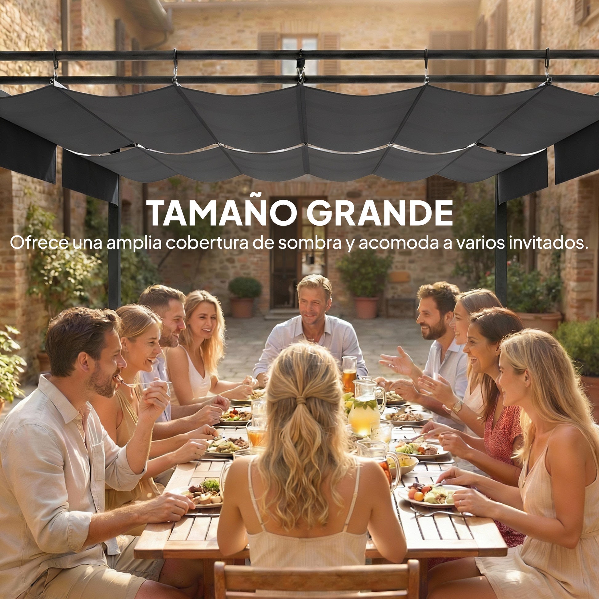 Outsunny Pérgola de Jardín 6x3 m con Techo Retráctil, Cenador de Jardín con Protección UPF50+, Drenaje, Estructura Metálica, Pabellón para Patio, Terraza, Exterior, Gris Oscuro