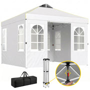 Outsunny Carpa Plegable 3x3 m, Pop-up, con 4 Laterales Extraíbles, Cenador de Jardín con UPF50+, Bloqueo Central, Altura Ajustable, Bolsa de Transporte, Sacos Arena, Gazebo para Exterior, Blanco