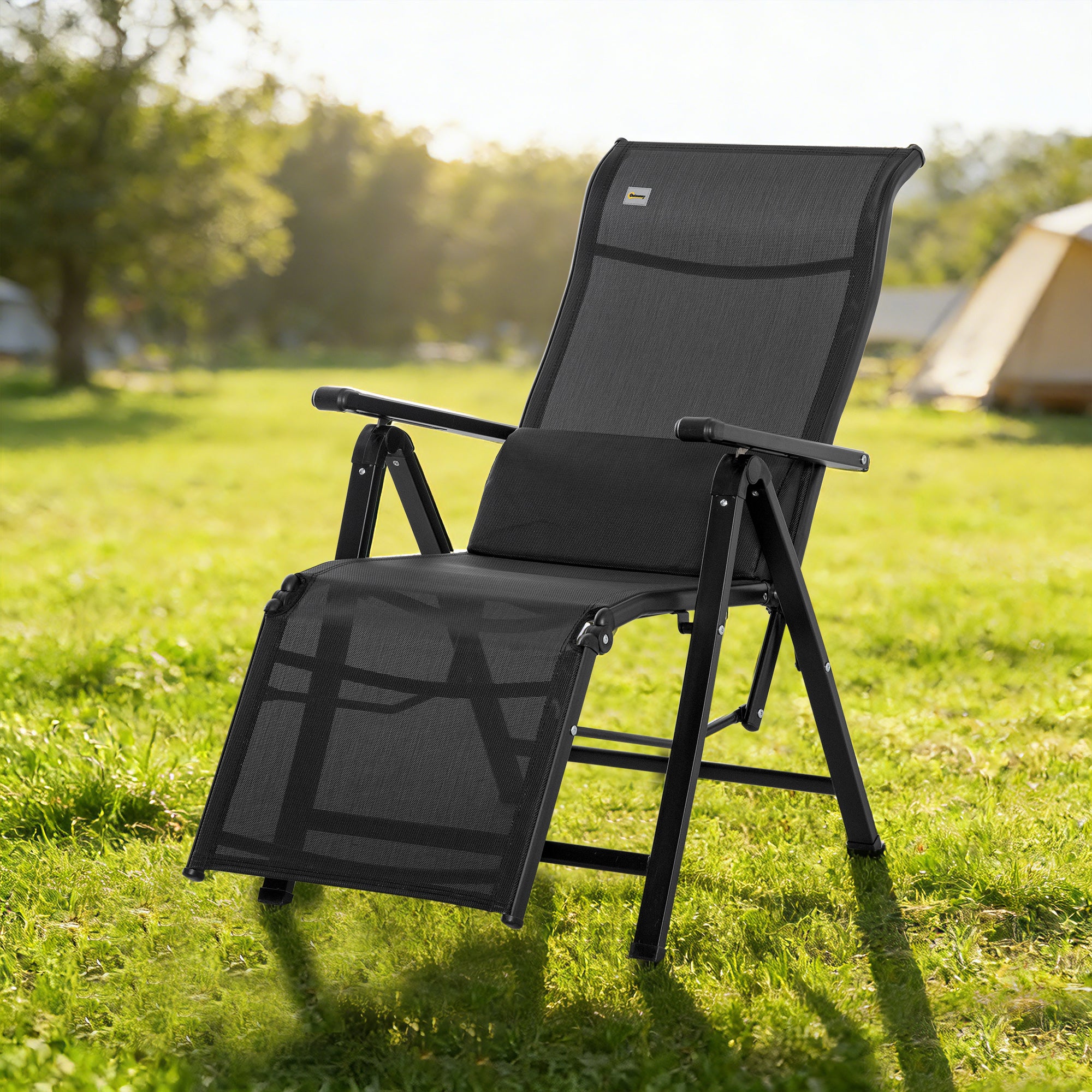 Outsunny Tumbona Plegable de Jardín, Tumbona Gravedad Cero con Respaldo Ajustable en 9 Posiciones, con Cojín, para Terraza, Piscina, Playa, Carga 150 kg, 70x65x111 cm, Negro