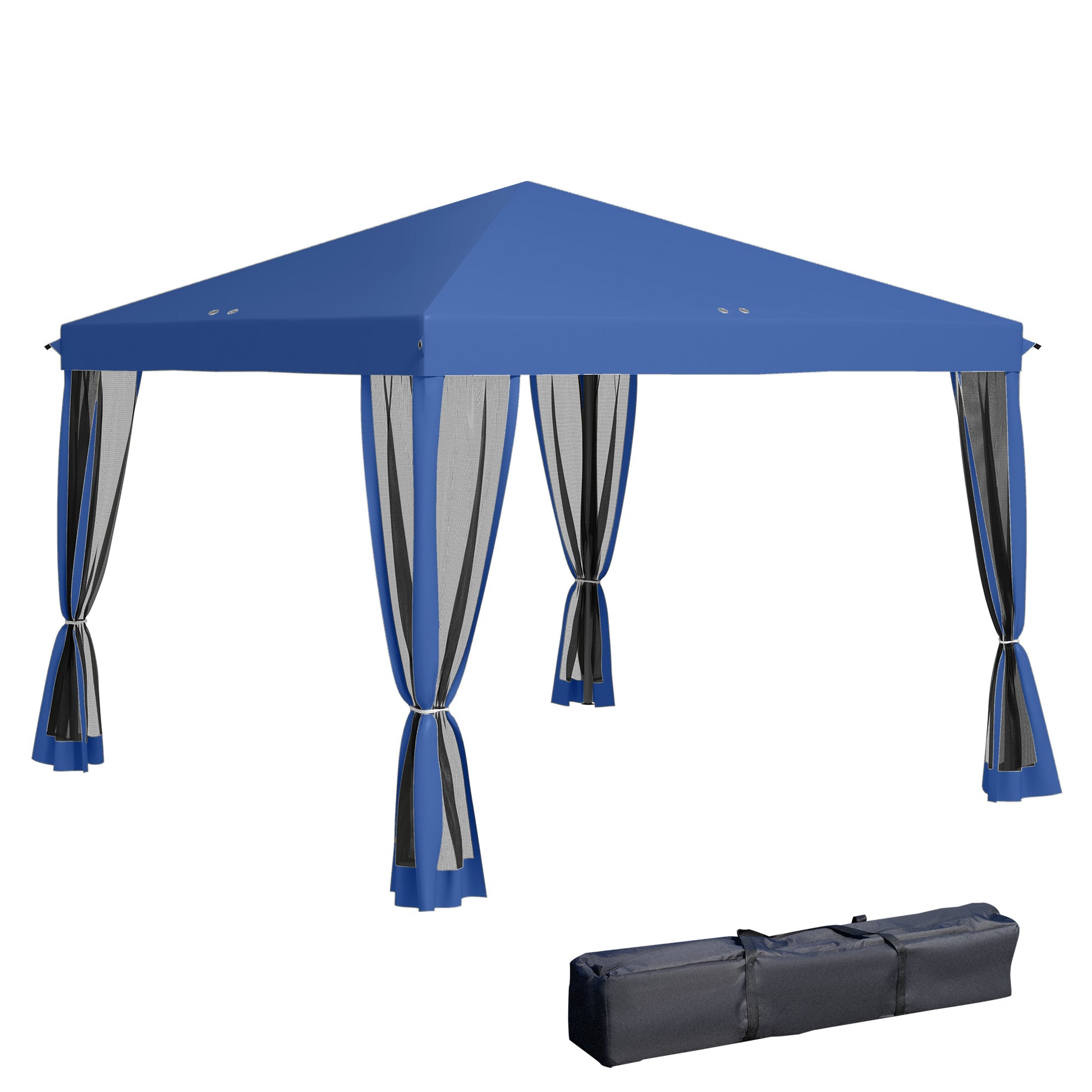 Outsunny Carpa Plegable 3x3 m Cenador de Jardín con 4 Paredes Laterales de Malla 8 Orificios de Drenaje Impermeable y Bolsa de Transporte Gazebo para Exterior Jardín Patio Fiestas Azul