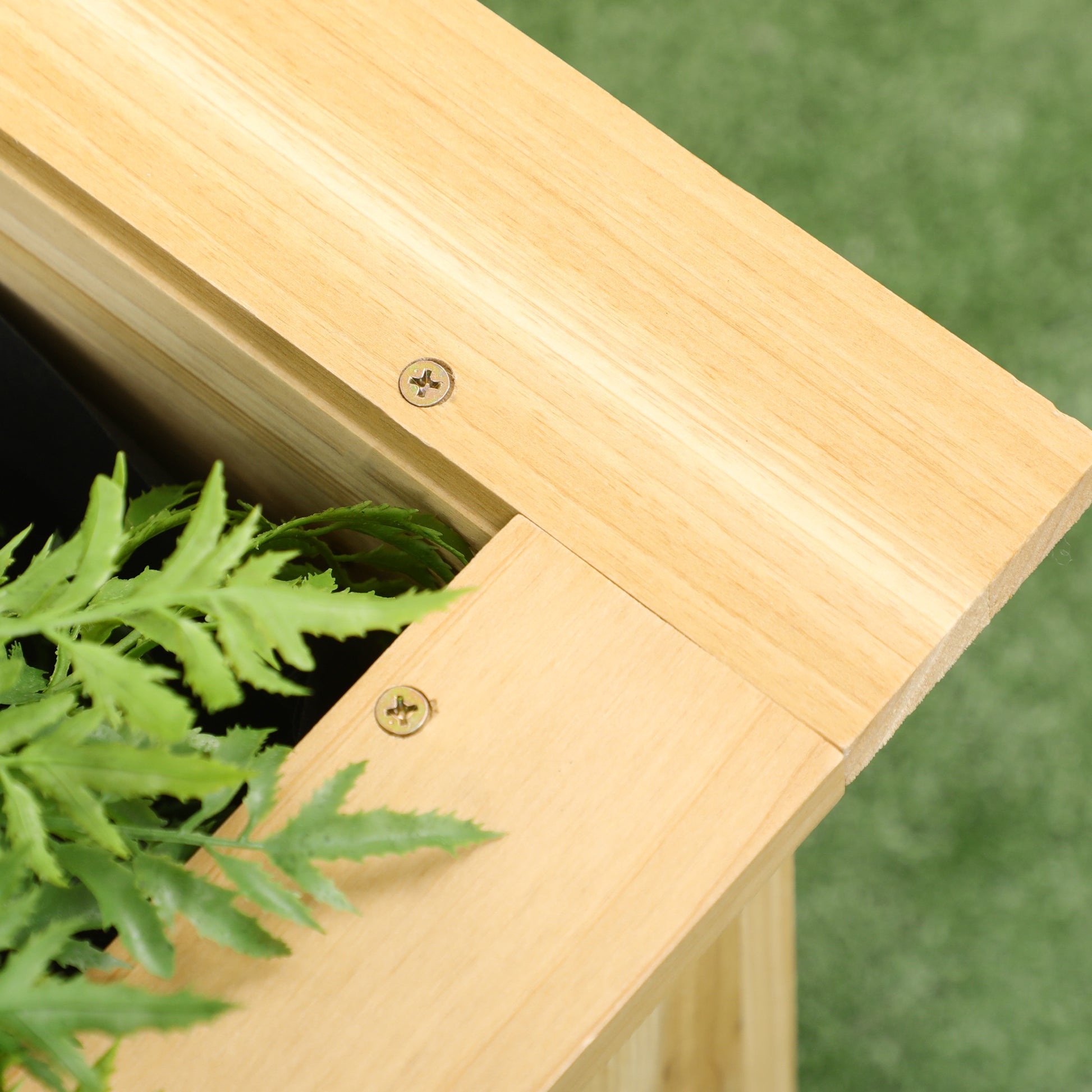 Outsunny Jardinera Elevada de Madera, Macetero Exterior en Forma de L con Tela no Tejido, Huerto Urbano para Cultivos de Plantas, Flores en Terraza, Jardín, 120x120x50 cm, Natural