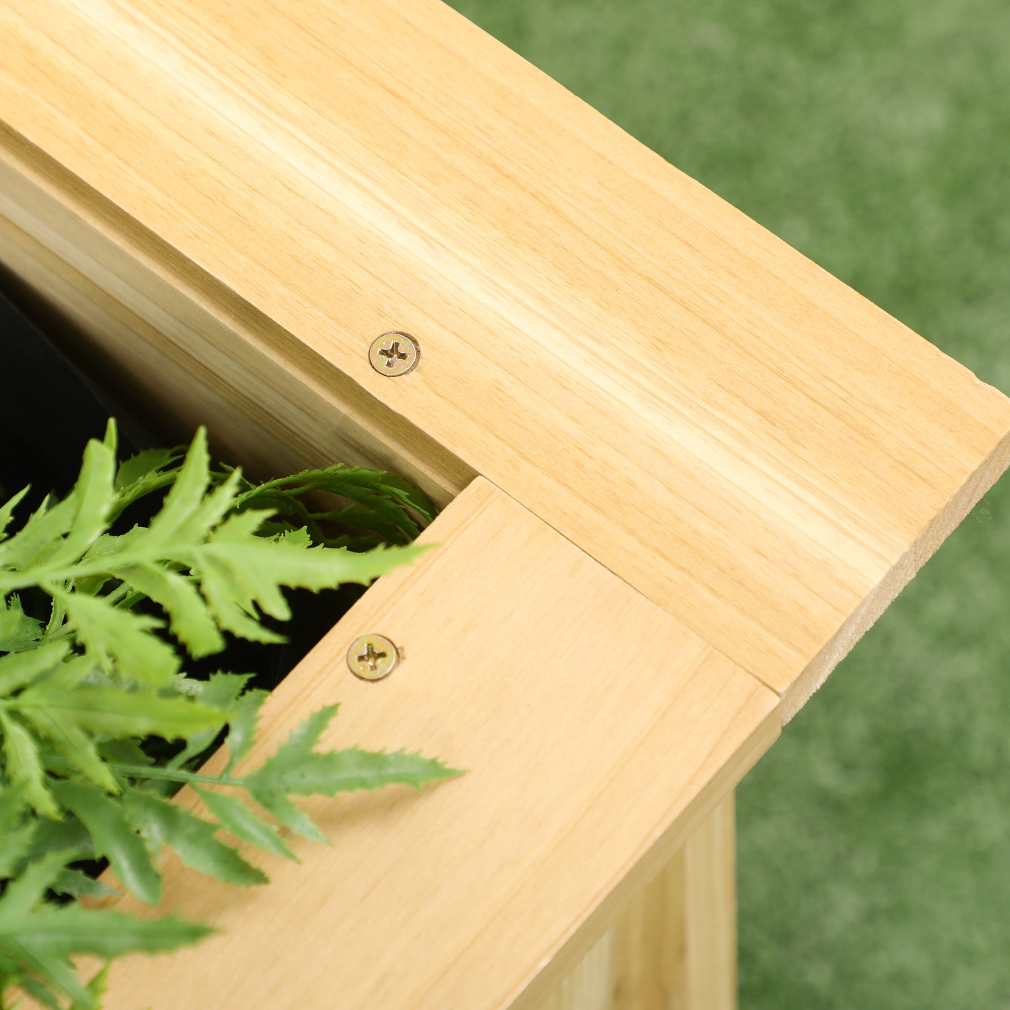 Outsunny Jardinera Elevada de Madera, Macetero Exterior en Forma de L con Tela no Tejido, Huerto Urbano para Cultivos de Plantas, Flores en Terraza, Jardín, 120x120x50 cm, Natural