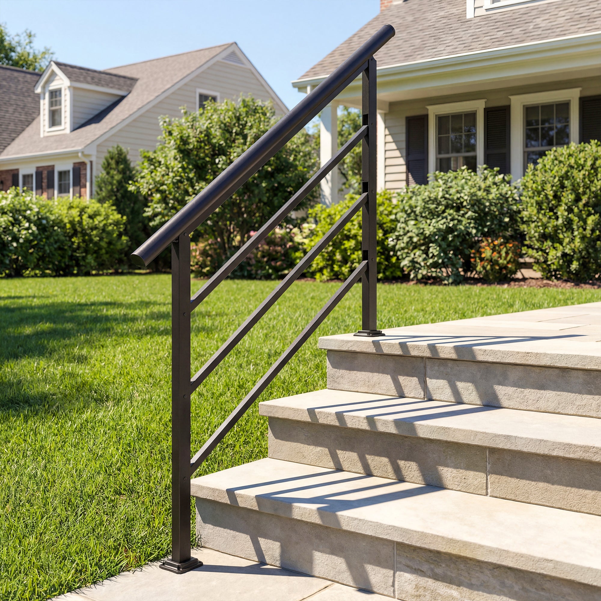 Outsunny Barandilla de Escalera, 131 cm, Pasamanos para Escalera con Kit de Instalación, Ángulo Ajustable para 1-4 Escalones, para Porches, Madera y Concreto, para Exterior, Terraza, Patio, Negro