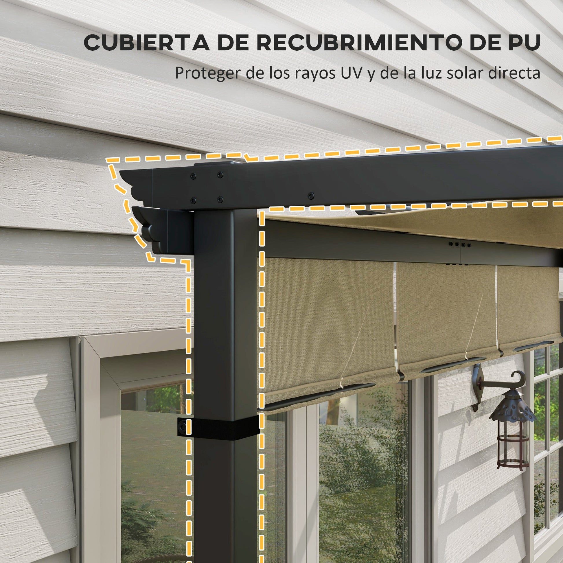 Outsunny Pérgola de Jardín 3x3 m Cenador para Exterior con Techo Retráctil Marco de Acero Impermeable y Anti-UV para Terraza Patio Beige