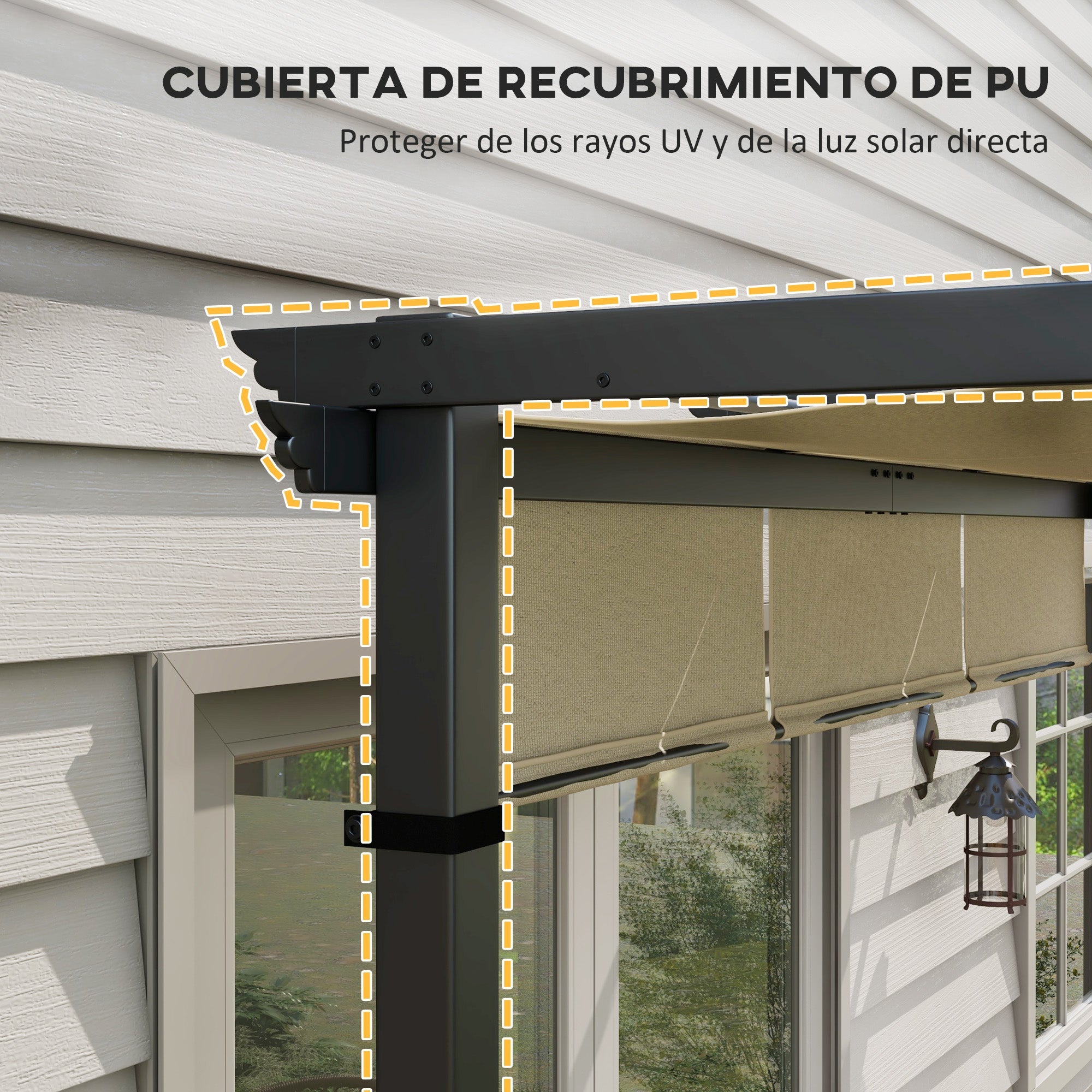 Outsunny Pérgola de Jardín 3x3 m Cenador para Exterior con Techo Retráctil Marco de Acero Impermeable y Anti-UV para Terraza Patio Beige