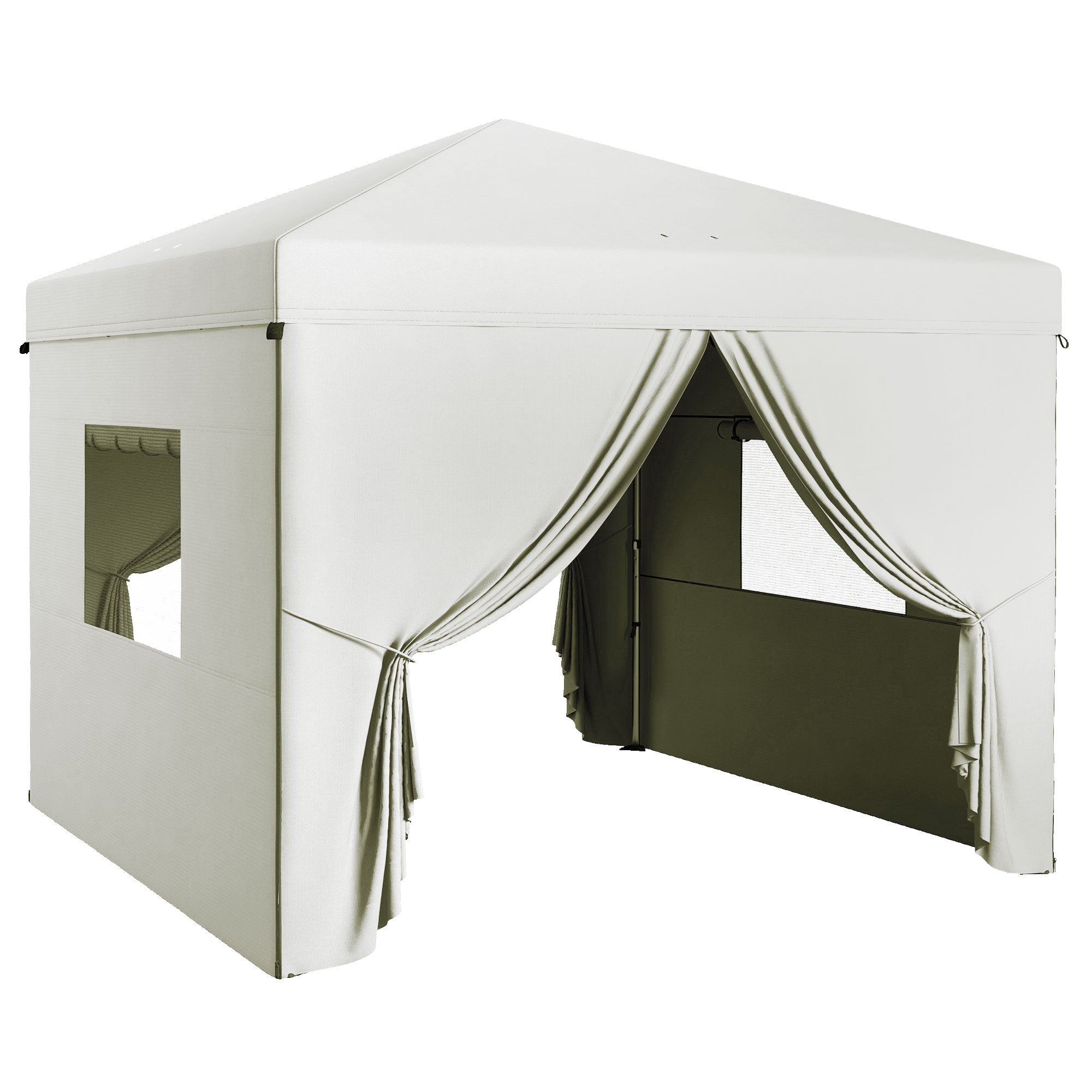 Outsunny Carpa Plegable Pop-Up 3x3 m Cenador de Jardín con 4 Paredes Laterales 2 Ventanas de Malla Altura Ajustable Bolsa de Transporte Impermeable y Anti-UV para Camping Fiestas Blanco