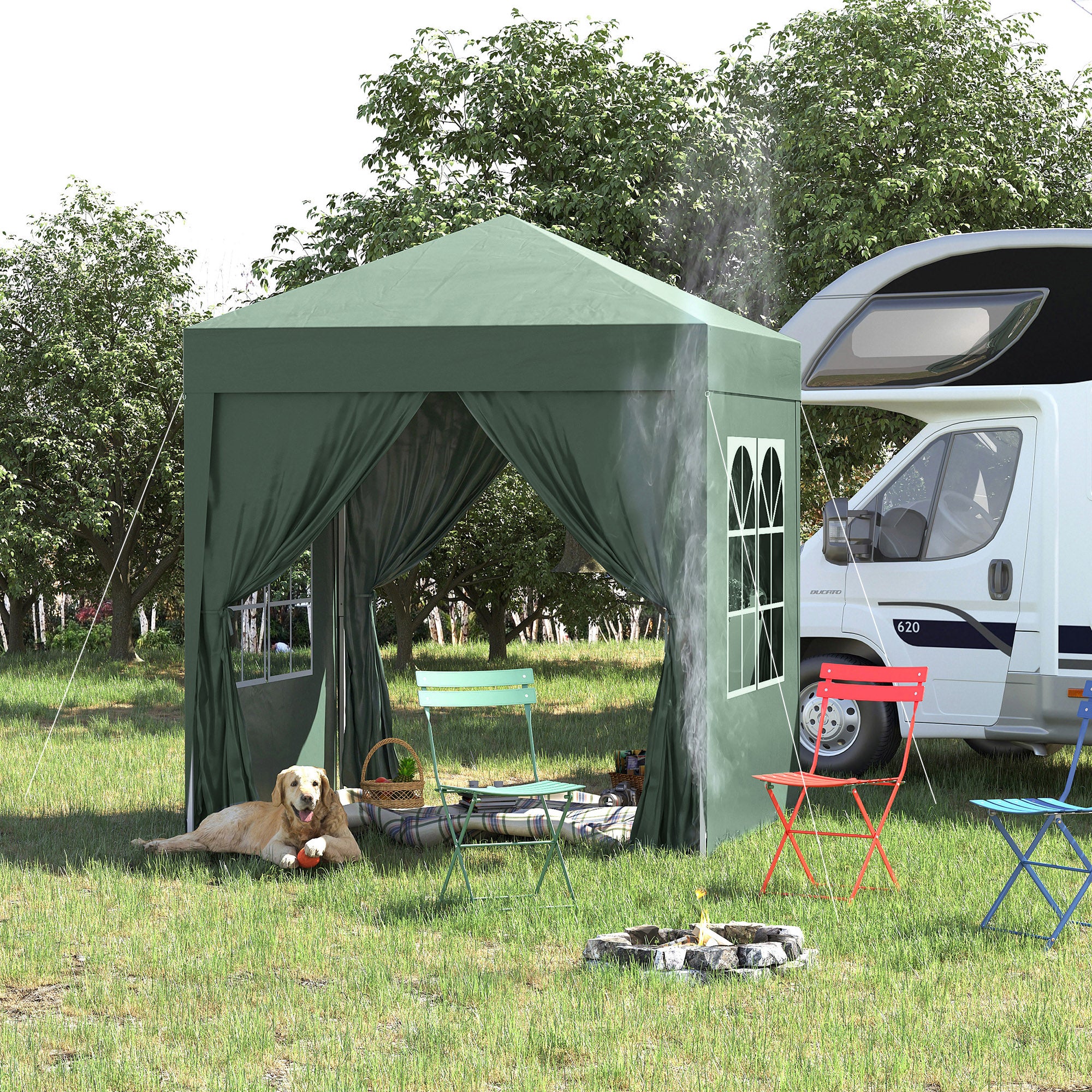 Outsunny Carpa Plegable Pop-up Gazebo 2x2 m Cenador Plegable con 4 Paredes Laterales Anti-UV y Bolsa de Transporte para Camping Fiestas Verde