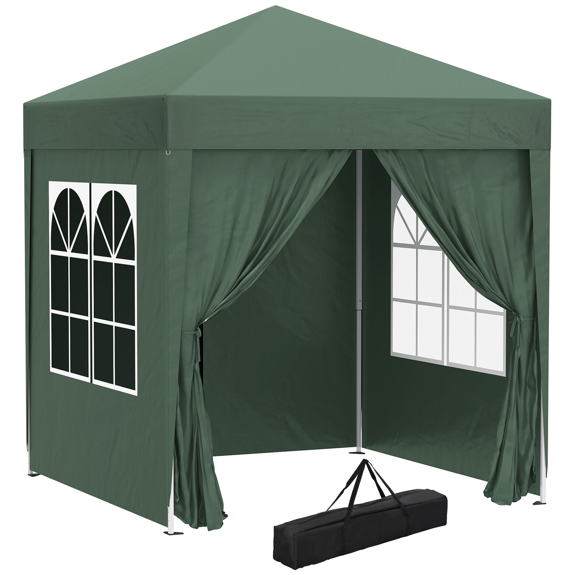 Outsunny Carpa Plegable Pop-up Gazebo 2x2 m Cenador Plegable con 4 Paredes Laterales Anti-UV y Bolsa de Transporte para Camping Fiestas Verde