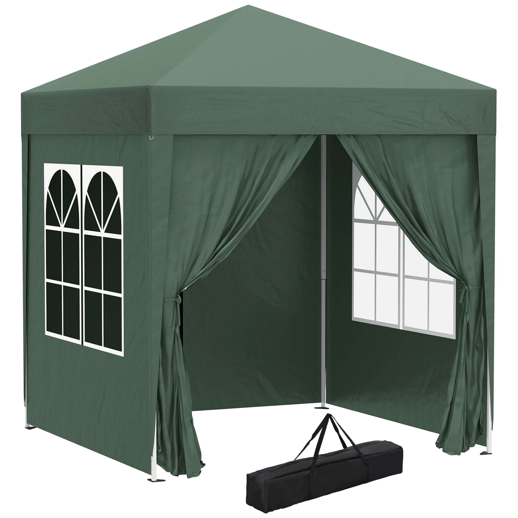 Outsunny Carpa Plegable Pop-up Gazebo 2x2 m Cenador Plegable con 4 Paredes Laterales Anti-UV y Bolsa de Transporte para Camping Fiestas Verde