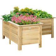 Outsunny Jardinera Elevada de Madera, Macetero Exterior en Forma de L con Tela no Tejido, Huerto Urbano para Cultivos de Plantas, Flores en Terraza, Jardín, 120x120x50 cm, Natural
