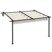 Outsunny Pérgola de Pared 4x3 m Cenador de Jardín con Techo Retráctil de Poliéster y Marco de Acero para Celebraciones Fiestas Bodas Crema y Gris Oscuro
