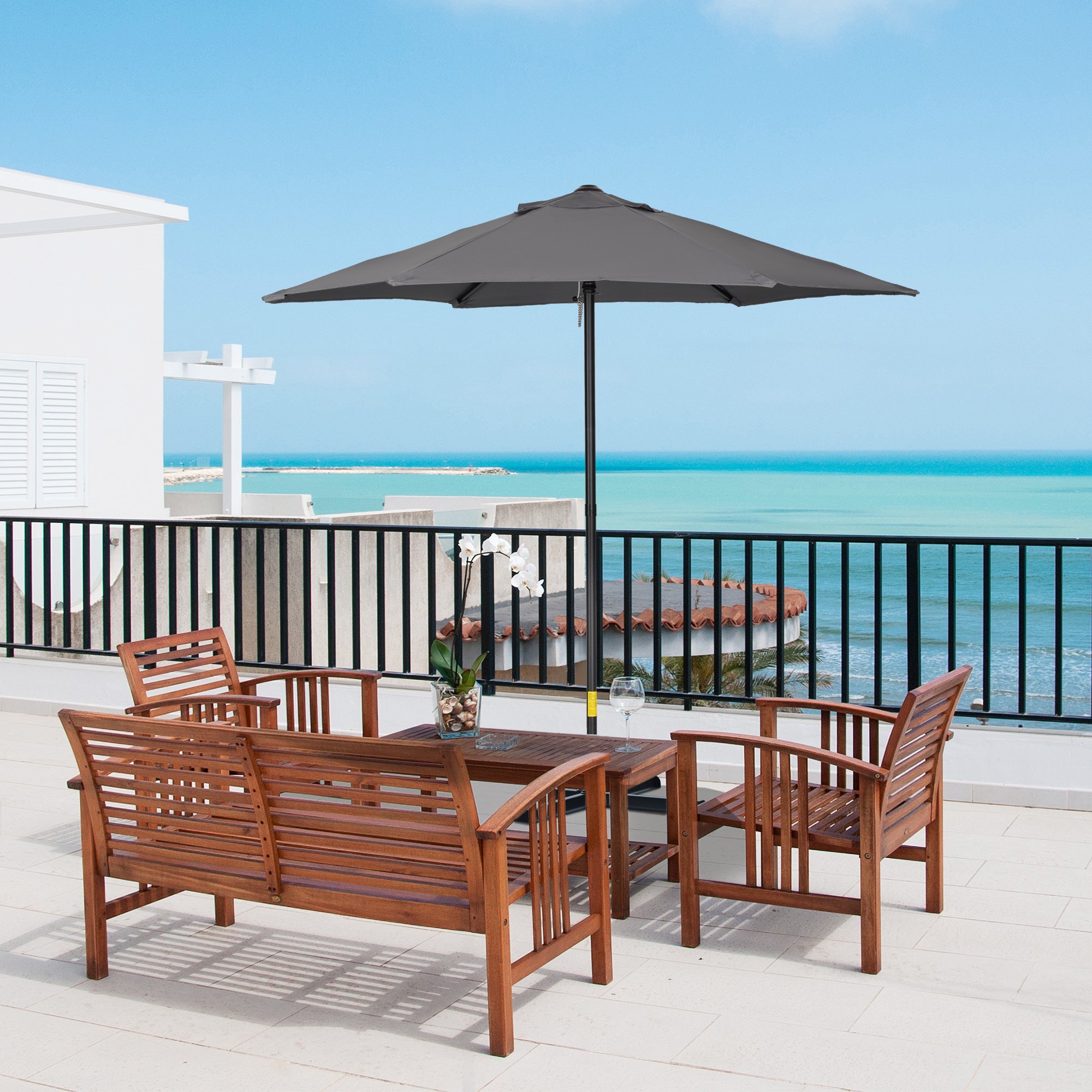 Outsunny Sombrilla de Terraza Exterior Ø2x2 m Parasol de Terraza Exterior con Techo de Ventilación y Poste Desmontable de Aluminio Sombrilla para Jardín Patio Gris Oscuro