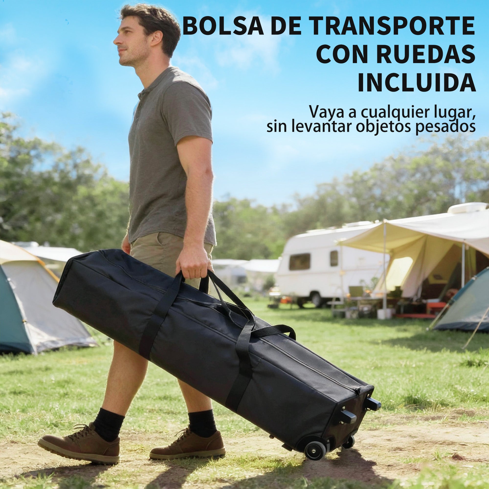 Outsunny Carpa Plegable Pop-up Gazebo 4x4 m, Cenador Plegable con Bloqueo Central, UPF50+, Altura Ajustable, 4 Bolsas de Arena y Bolsa de Transporte con Ruedas, para Camping, Fiestas, Beige y Café
