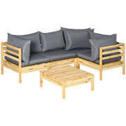 Outsunny Conjunto de Muebles de Jardín de Madera 5 Piezas Juego de Muebles de Terraza Incluye 4 Sofás con Cojines Acolchados y Mesa de Centro para Patio Exterior Natural