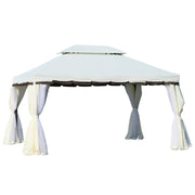 Outsunny Cenador de Jardín 4x3 m Gazebo de Aluminio con Techo de Ventilación 4 Cortinas Laterales 4 Mosquiteras y 8 Orificios de Drenaje para Fiestas Eventos Exterior Blanco