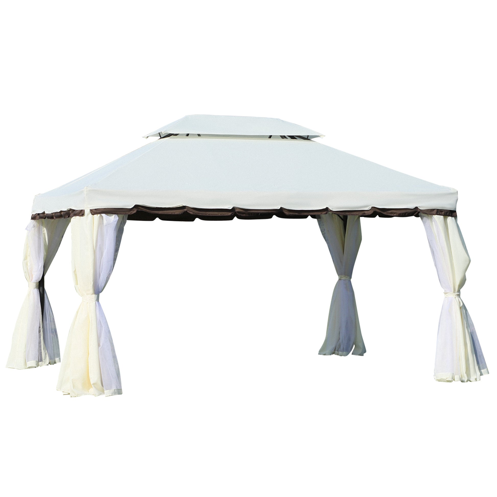 Outsunny Cenador de Jardín 4x3 m Gazebo de Aluminio con Techo de Ventilación 4 Cortinas Laterales 4 Mosquiteras y 8 Orificios de Drenaje para Fiestas Eventos Exterior Blanco