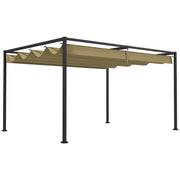Outsunny Pérgola 3x2 m Cenador de Jardín Pabellón de Diseño Elegante con Techo Retráctil de Poliéster con Recubrimiento Resistente Anti-UV Impermeable para Celebraciones Fiestas Bodas Caqui