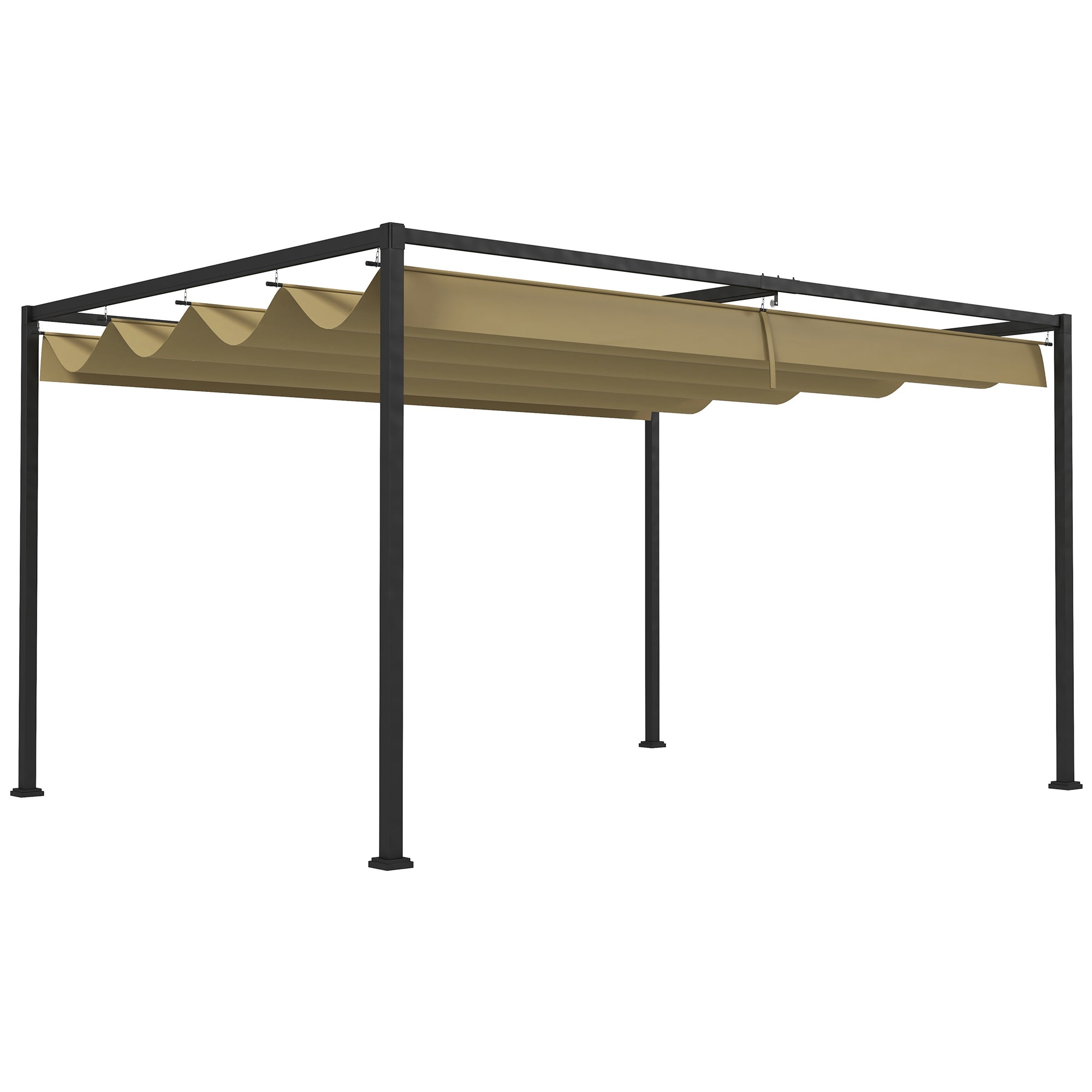 Outsunny Pérgola 3x2 m Cenador de Jardín Pabellón de Diseño Elegante con Techo Retráctil de Poliéster con Recubrimiento Resistente Anti-UV Impermeable para Celebraciones Fiestas Bodas Caqui