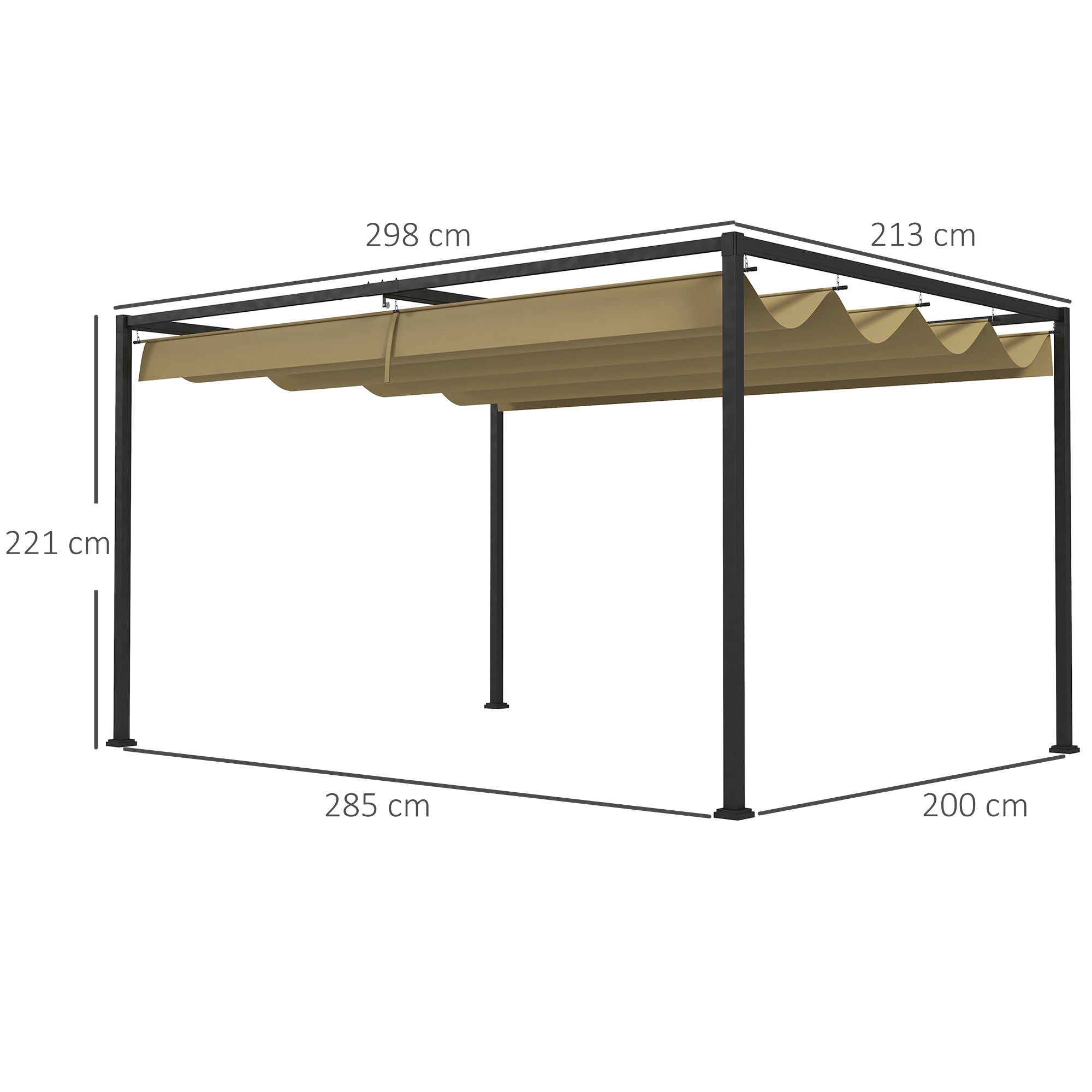 Outsunny Pérgola 3x2 m Cenador de Jardín Pabellón de Diseño Elegante con Techo Retráctil de Poliéster con Recubrimiento Resistente Anti-UV Impermeable para Celebraciones Fiestas Bodas Caqui