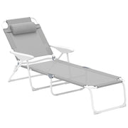 Outsunny Tumbona Plegable Tumbona Jardín Exterior con Respaldo Ajustable Reposacabezas Extraíble y Estructura de Metal Carga 120 kg para Terraza Piscina Playa 160x66x98 cm Gris