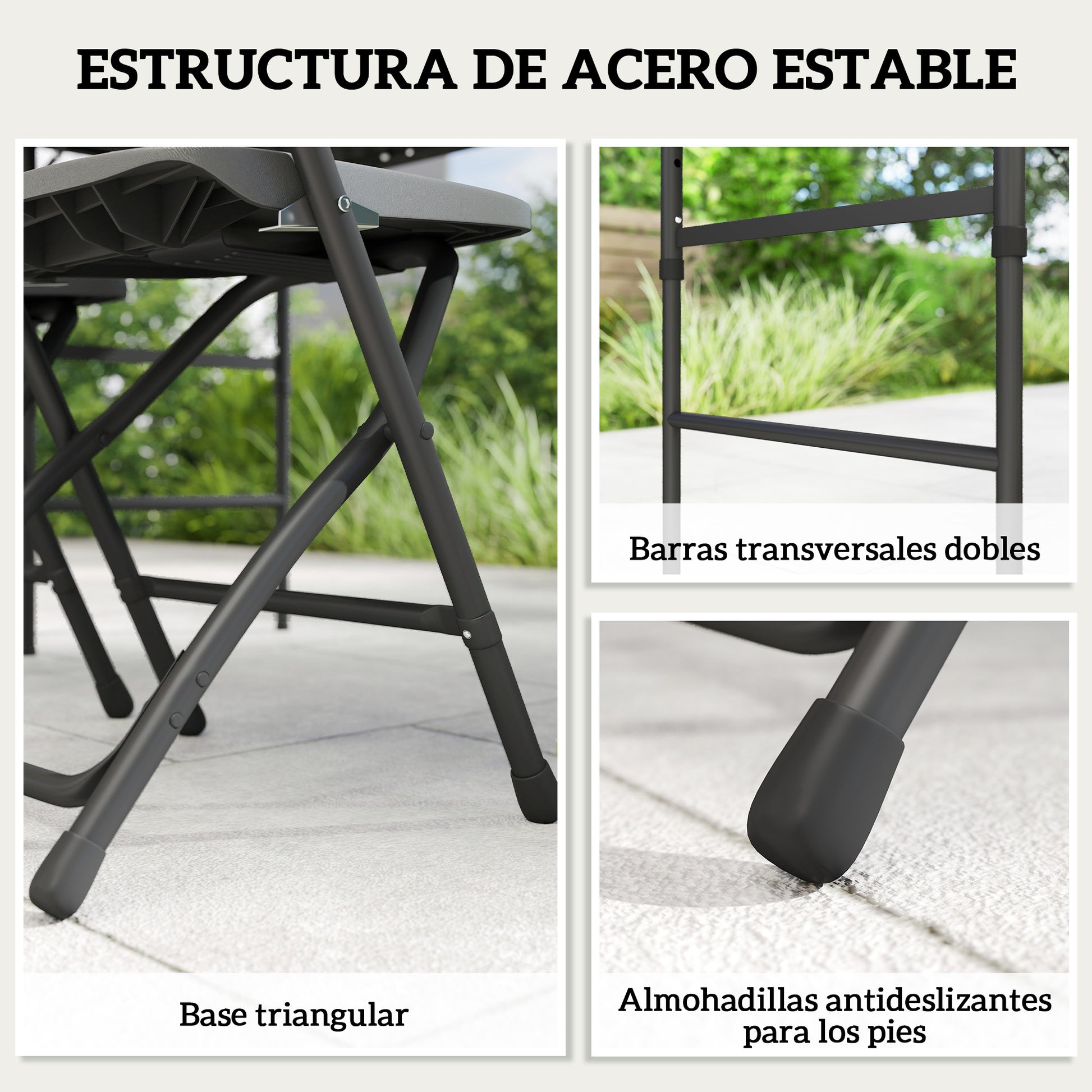 Outsunny Conjunto de Mesa y Sillas Jardín de 5 Piezas, Muebles de Jardín Exterior con Mesa Plegable Ajustable de 55 a 74 cm, 4 Sillas Plegables y Encimera de HDPE, para Terraza Patio, Gris Oscuro