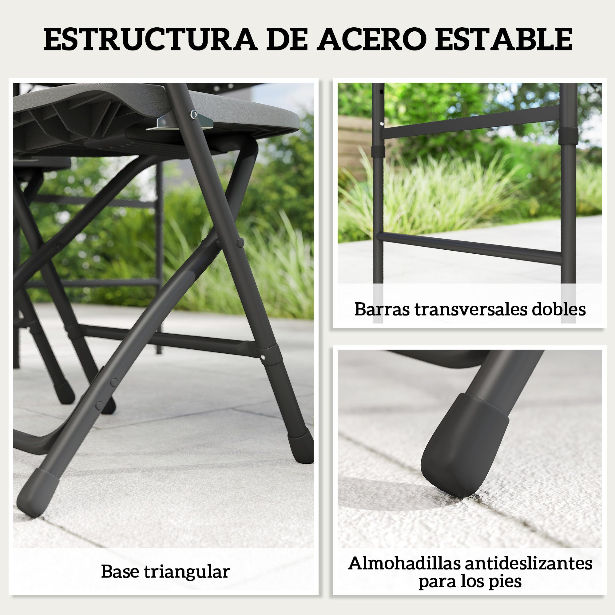 Outsunny Conjunto de Mesa y Sillas Jardín de 5 Piezas, Muebles de Jardín Exterior con Mesa Plegable Ajustable de 55 a 74 cm, 4 Sillas Plegables y Encimera de HDPE, para Terraza Patio, Gris Oscuro