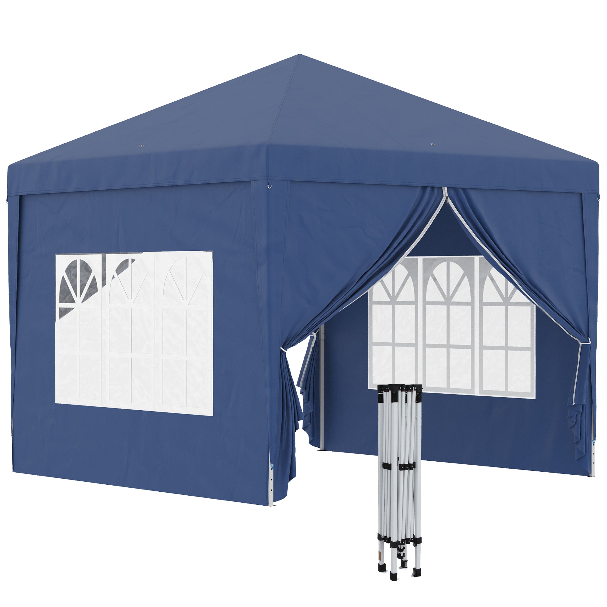 Outsunny Carpa Plegable Pop-up Gazebo 3x3 m Cenador Plegable con 4 Paredes Laterales Anti-UV y Bolsa de Transporte para Camping Fiestas Azul