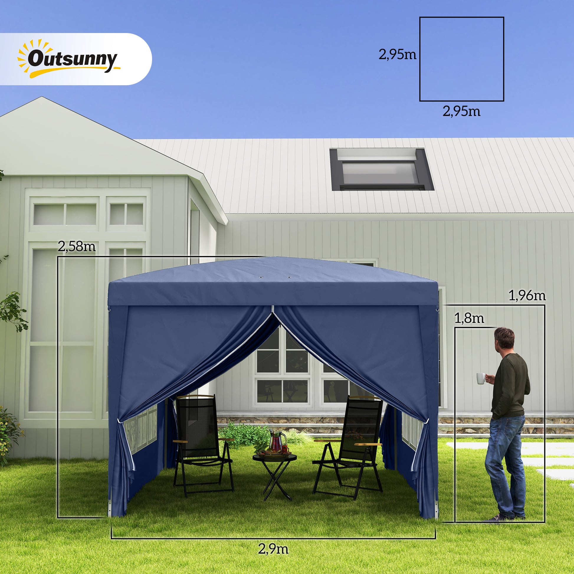 Outsunny Carpa Plegable Pop-up Gazebo 3x3 m Cenador Plegable con 4 Paredes Laterales Anti-UV y Bolsa de Transporte para Camping Fiestas Azul