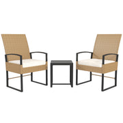 Outsunny Conjunto de Jardín Exterior de 3 Piezas con Respaldo Ajustable Juego de 2 Sillas y Mesa de Ratán con Cojines Acolchados y Encimera de Vidrio Templado para Balcón Terraza Beige y Blanco