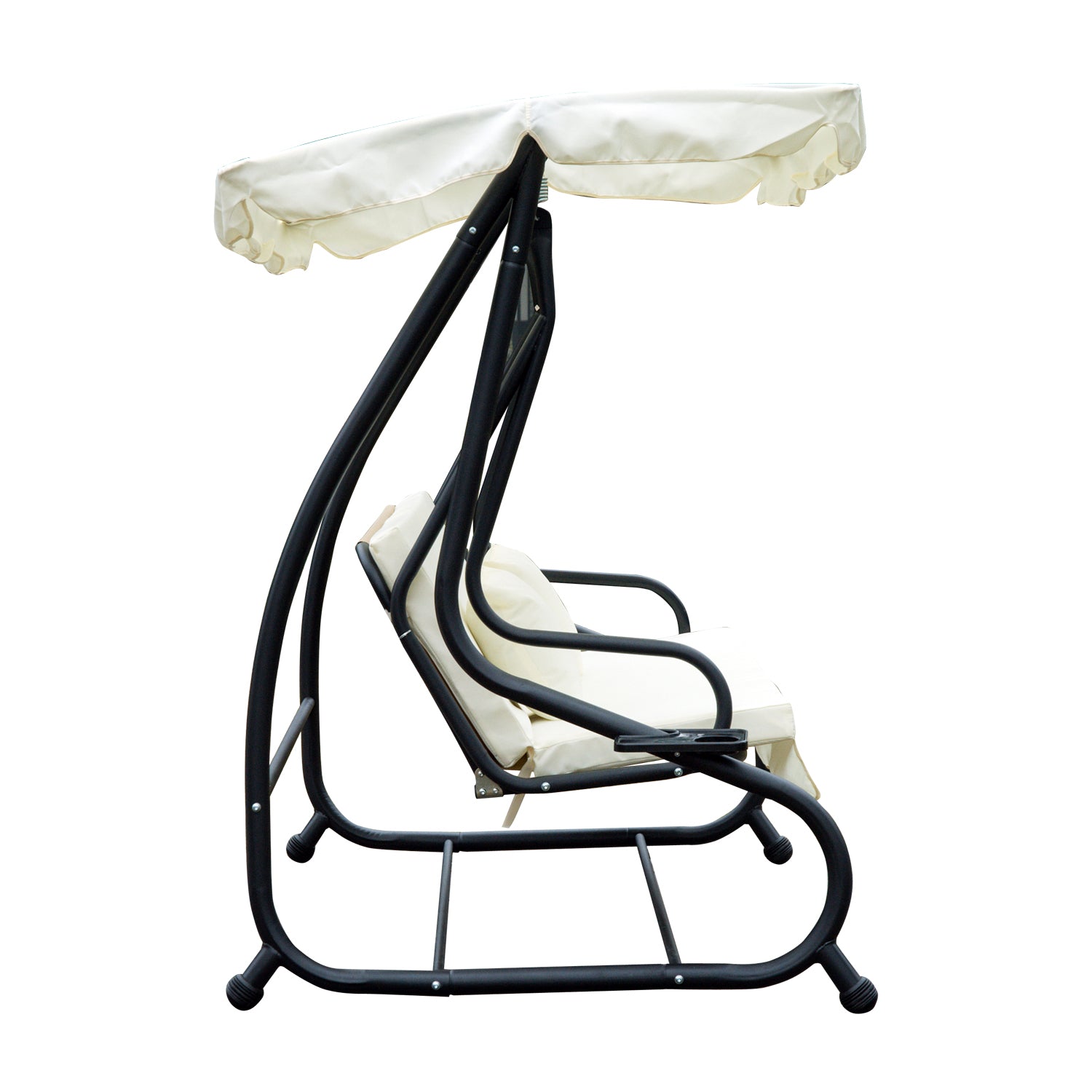 Outsunny Columpio Balancín Jardín 3 Plazas Convertible en Cama Techo Parasol Regulable Bandeja para Bebida Terrza Balcón Exterior Carga máx. 340kg Acero 200x120x164cm Beige