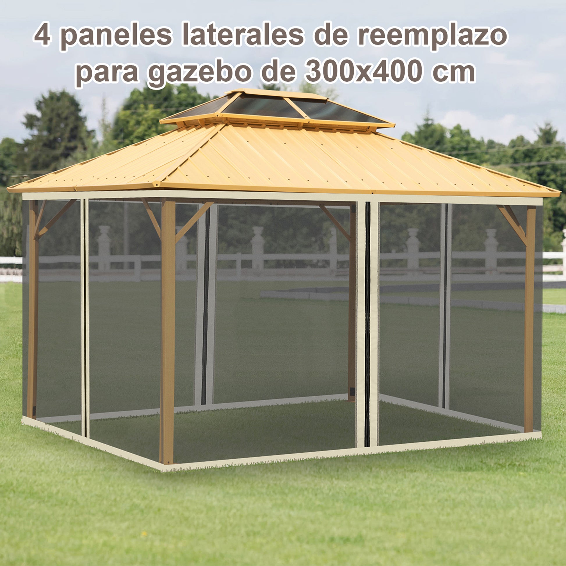 Outsunny 4 Paneles Laterales 3,5x2 m para Carpa de Jardín Tela Mosquitera para Cenador Gazebo con Cremalleras y Anillas Negro