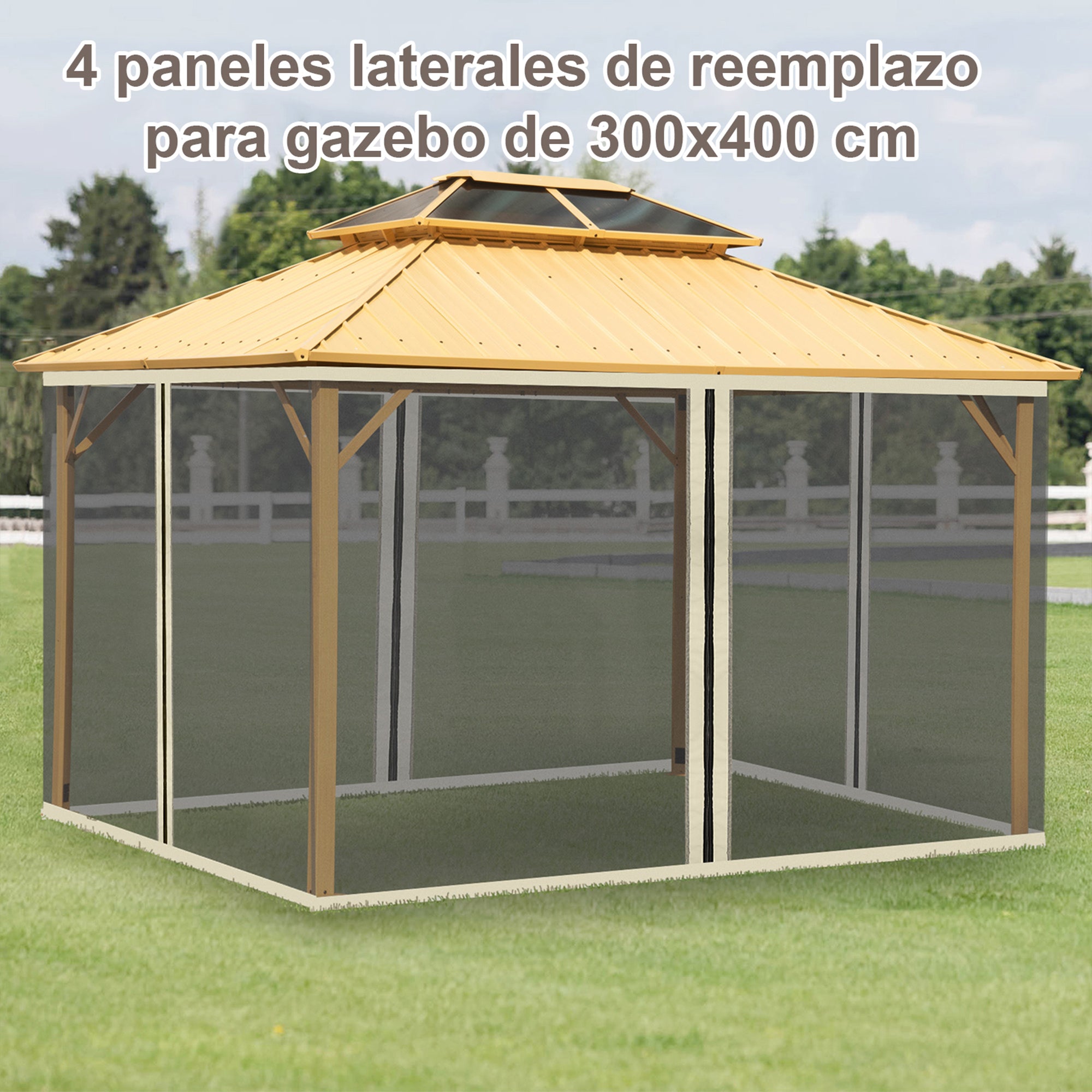 Outsunny 4 Paneles Laterales 3,5x2 m para Carpa de Jardín Tela Mosquitera para Cenador Gazebo con Cremalleras y Anillas Negro
