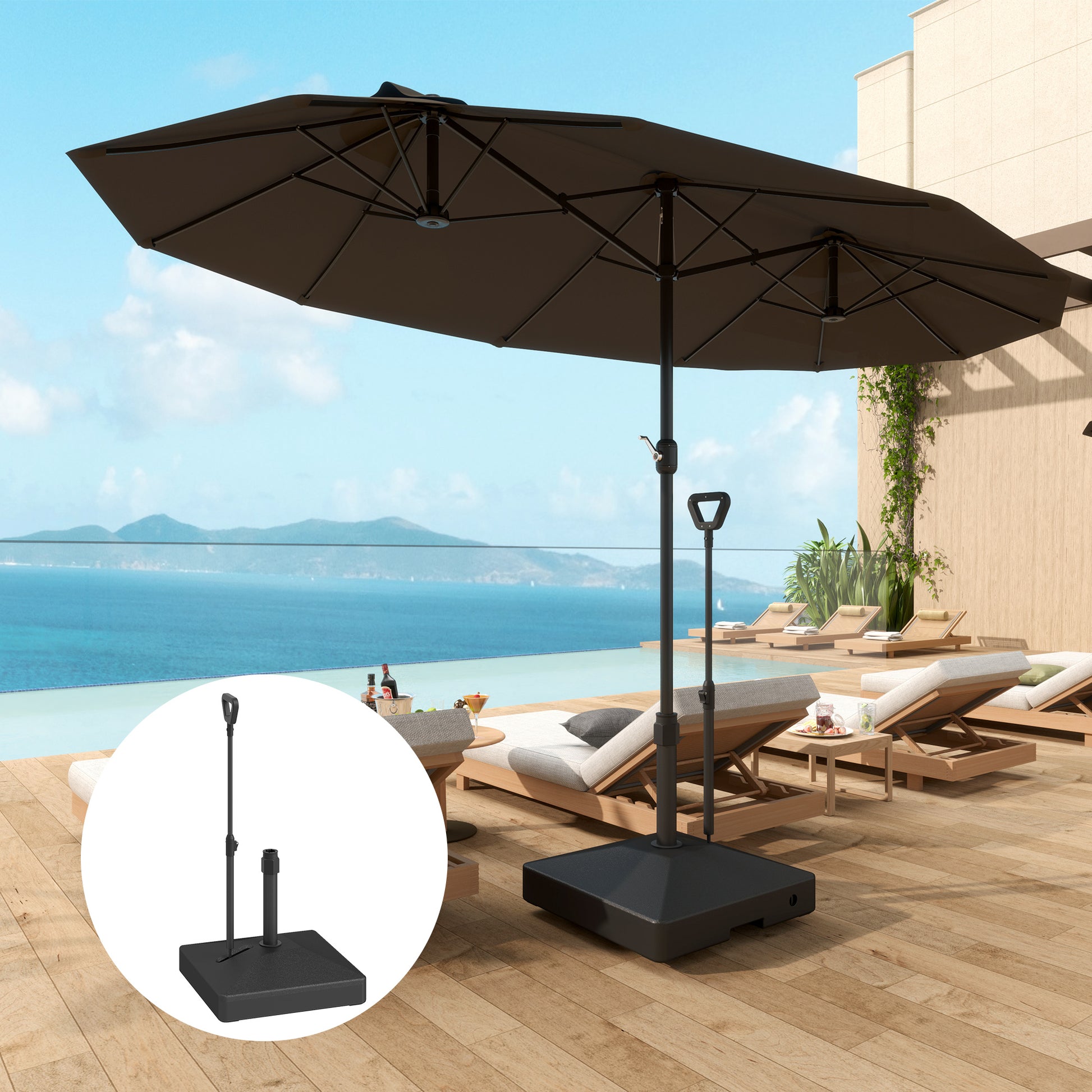Outsunny Base para Sombrilla Cuadrada Soporte para Parasol con Ruedas Pie para Sombrilla con Asa Ajustable Rellenable con Agua 45L o Arena 55kg para Jardín Terraza Negro