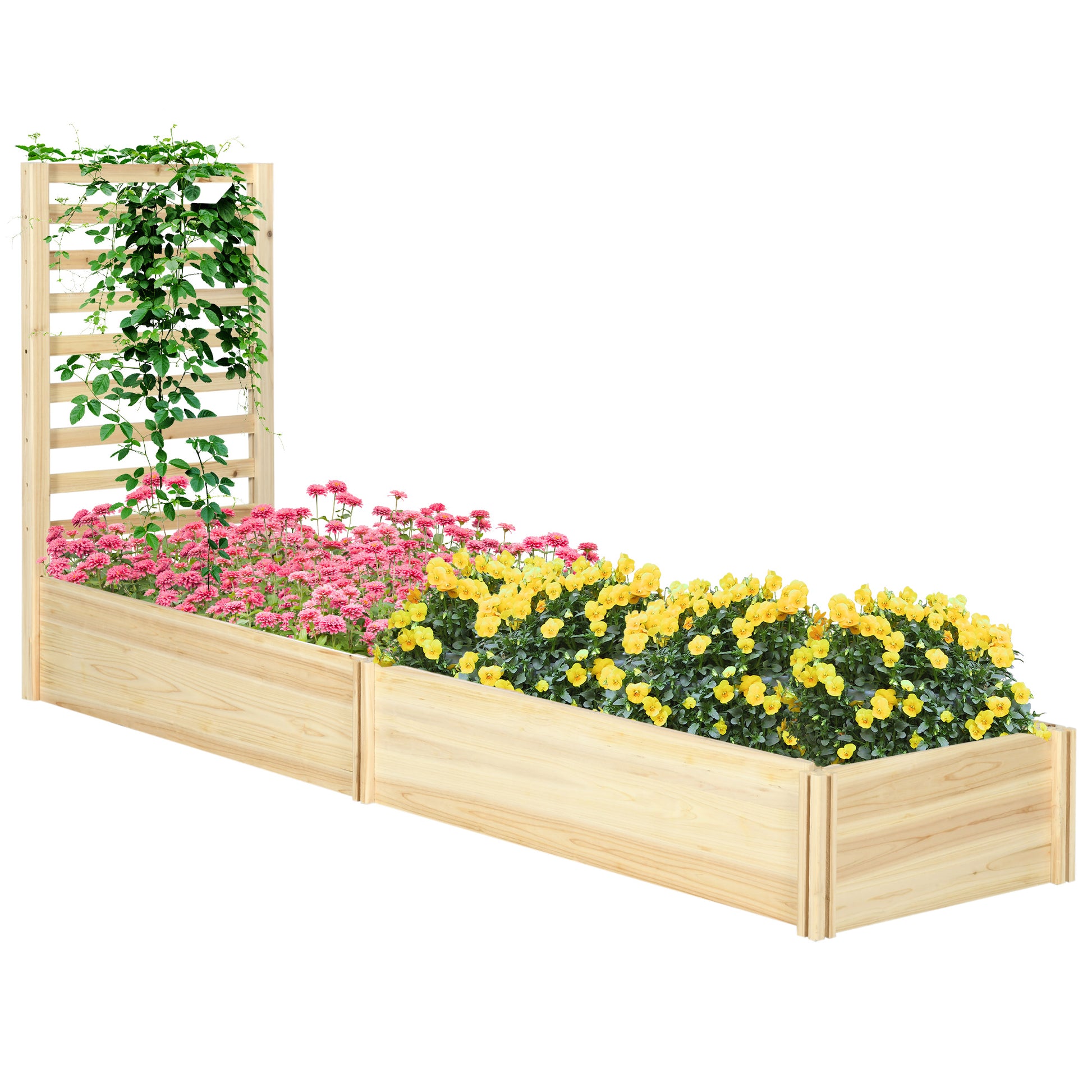Outsunny Jardinera Exterior Grande de Madera Jardinera con Celosía para Plantas Trepadoras y 2 Cajas de Cultivo para Patio Terraza Balcón 230x60x110 cm Natural