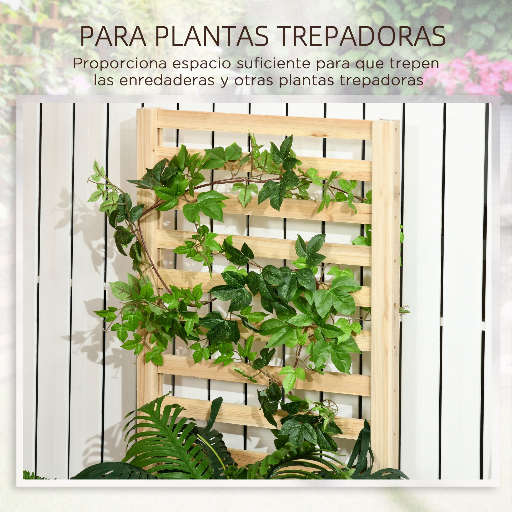Outsunny Jardinera Exterior Grande de Madera Jardinera con Celosía para Plantas Trepadoras y 2 Cajas de Cultivo para Patio Terraza Balcón 230x60x110 cm Natural