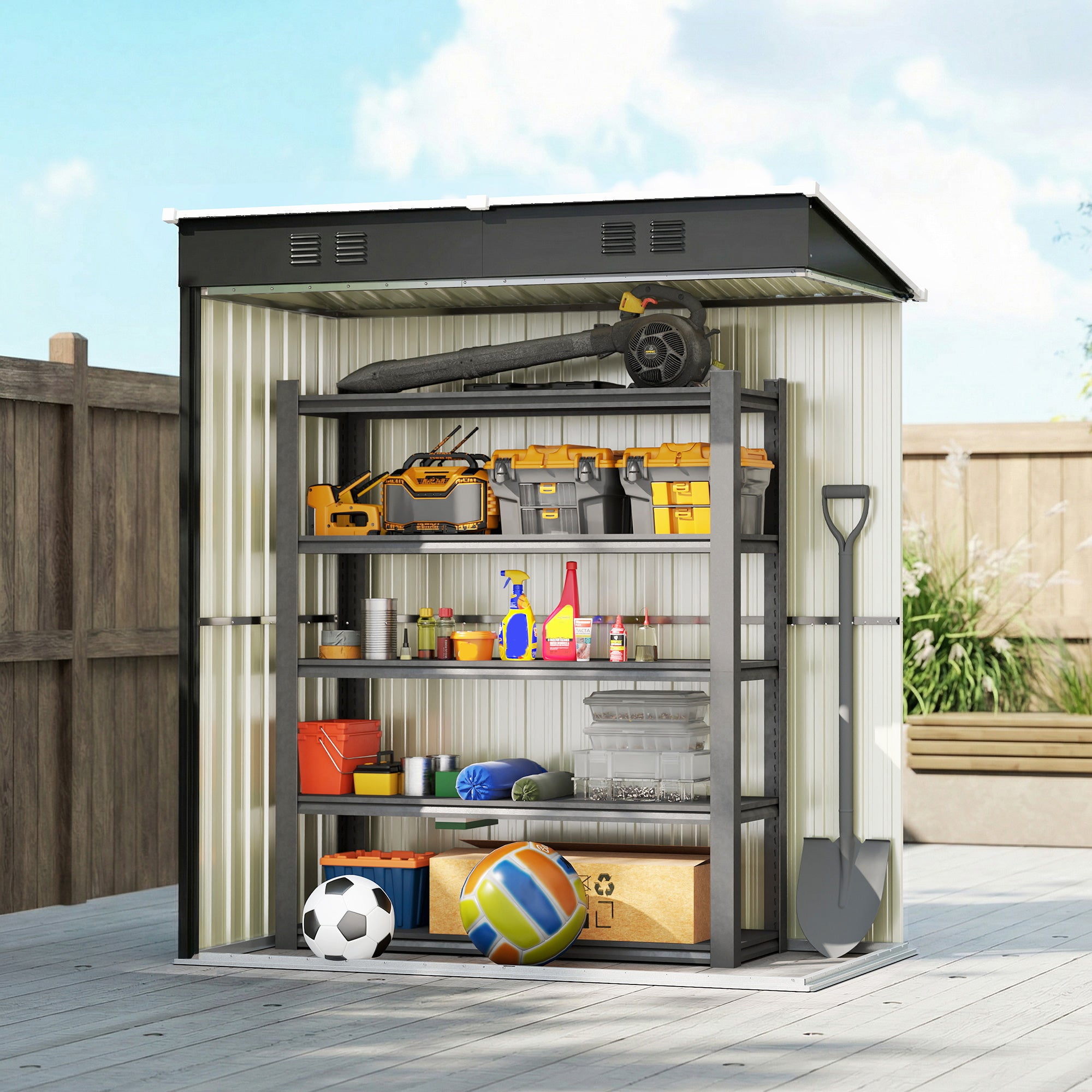 Outsunny Caseta de Jardín Exterior 1,37 m², 163x90x179 cm, Cobertizo de Jardín Exterior Metálico con Puerta con Pestillo y Ranuras de Ventilación, para Almacenamiento de Herramientas, Gris Oscuro