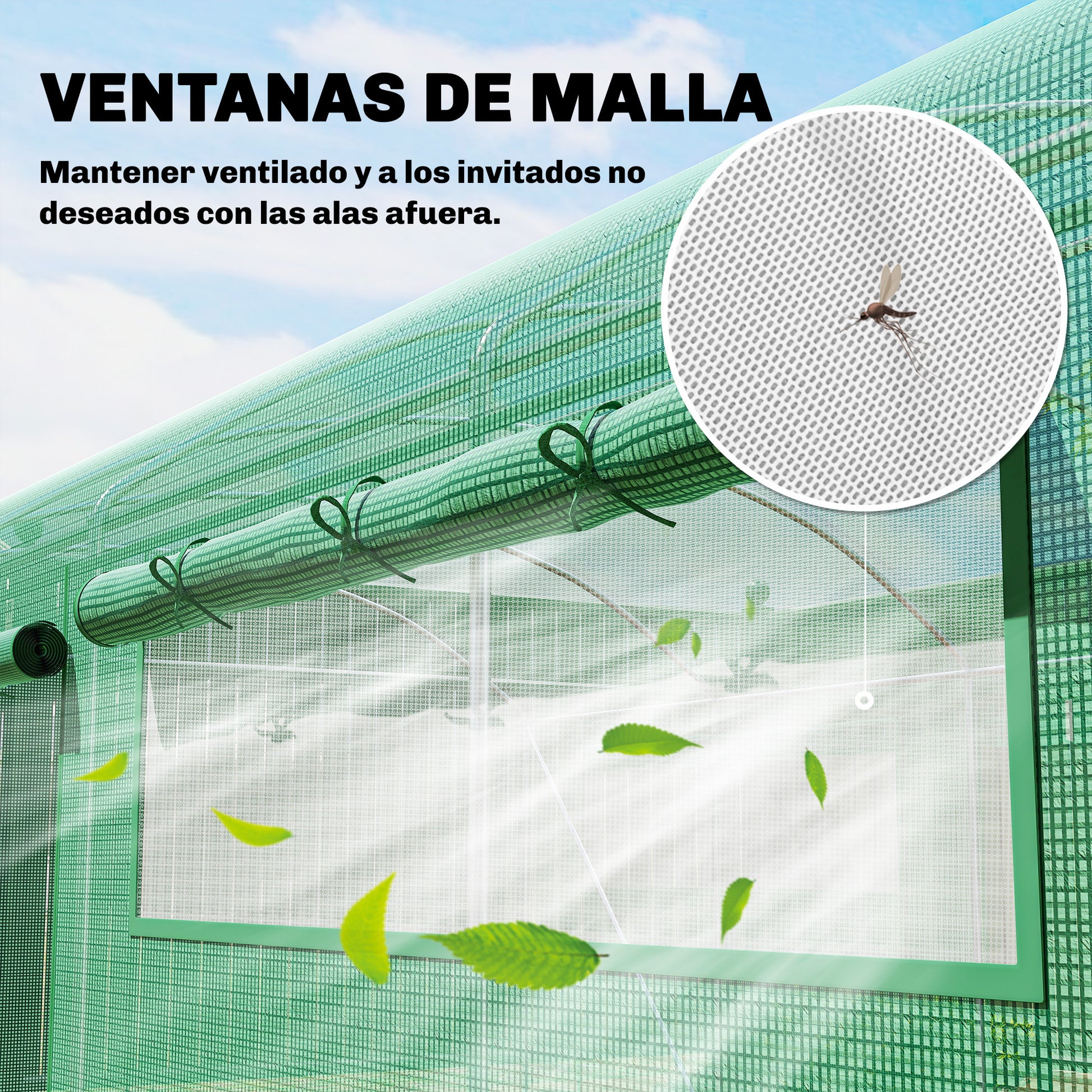 Outsunny Invernadero de Exterior 6x3x2 m, Invernadero de Túnel con 3 Puertas Enrollables, Ventanas de Malla, Cubierta PE 140g/m² Anti-UV y Marco de Acero Galvanizado, para Cultivos, Plantas, Verde