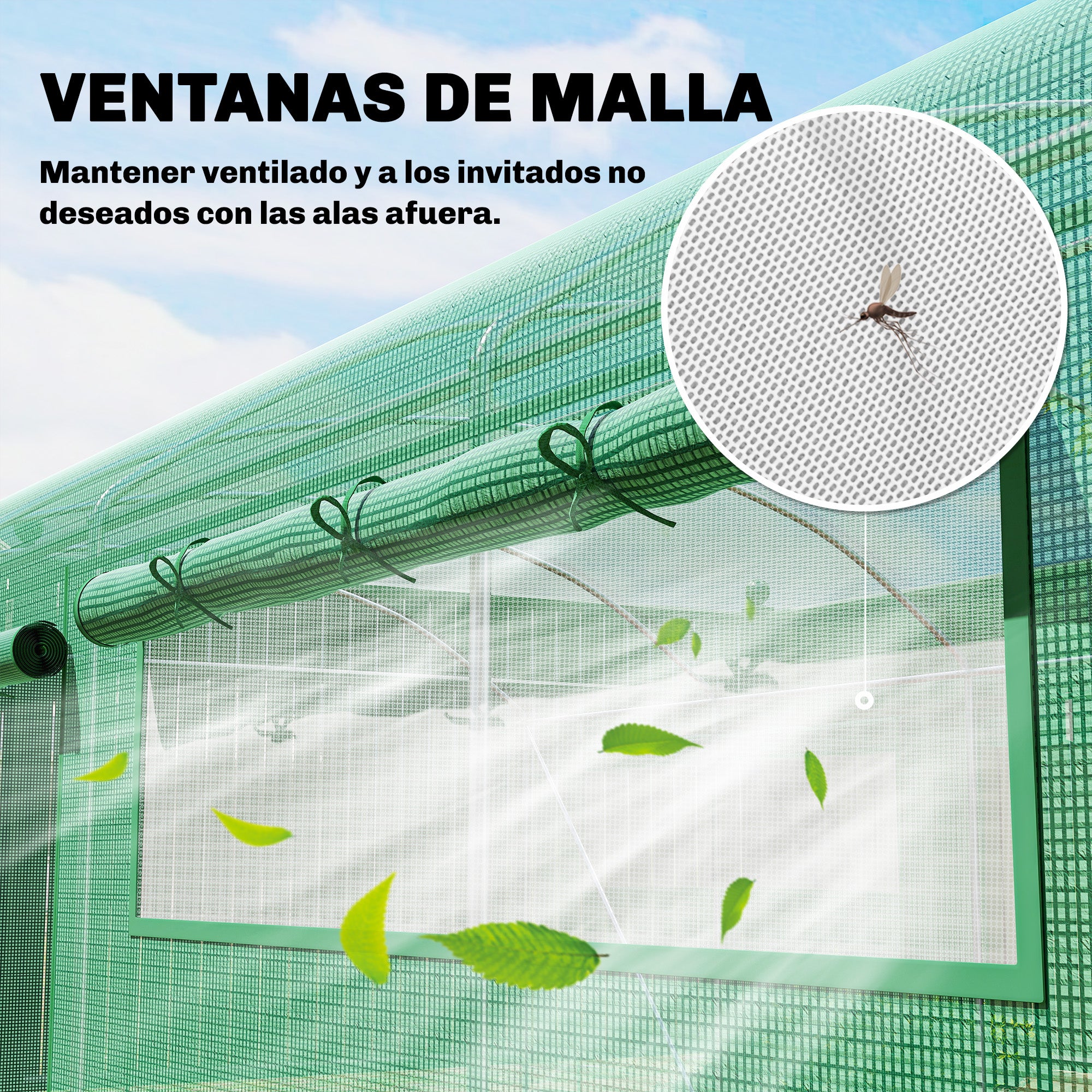 Outsunny Invernadero de Exterior 6x3x2 m, Invernadero de Túnel con 3 Puertas Enrollables, Ventanas de Malla, Cubierta PE 140g/m² Anti-UV y Marco de Acero Galvanizado, para Cultivos, Plantas, Verde