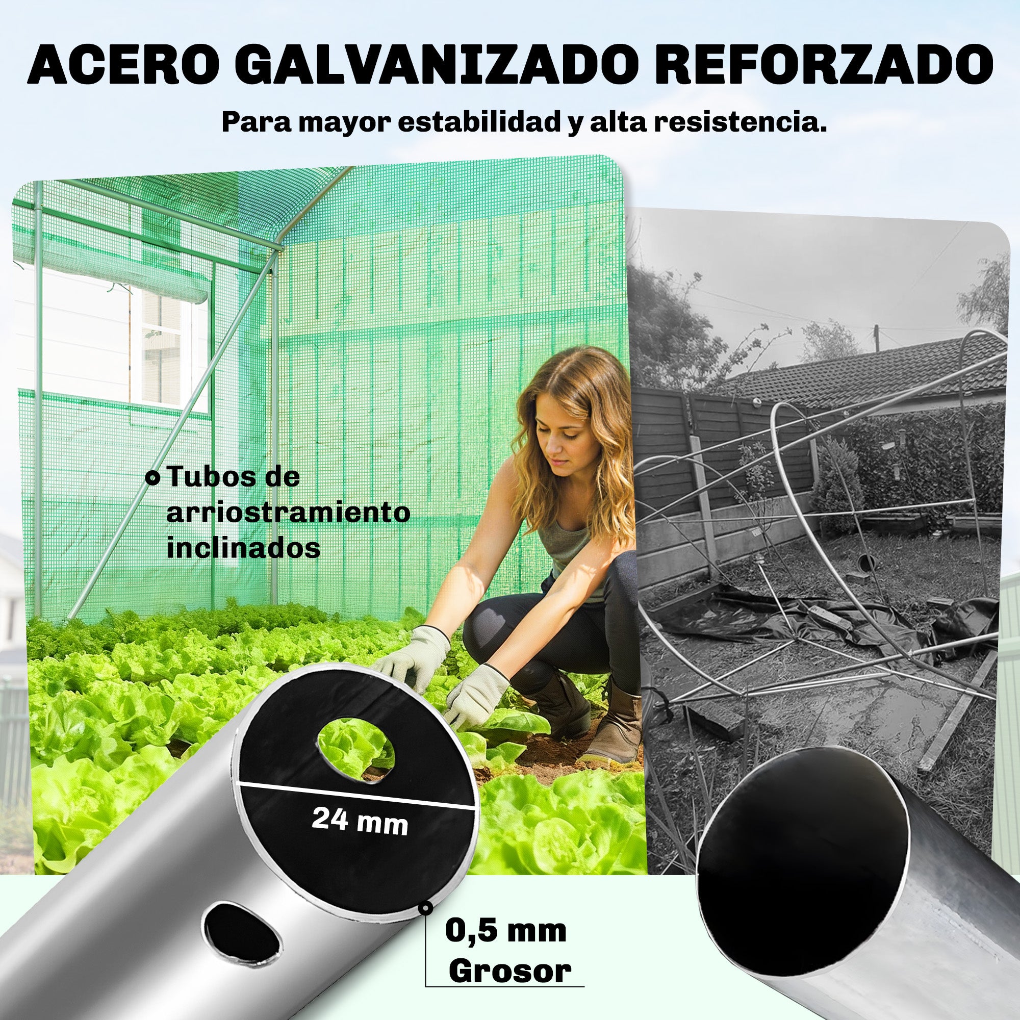 Outsunny Invernadero de Exterior 6x3x2 m, Invernadero de Túnel con 3 Puertas Enrollables, Ventanas de Malla, Cubierta PE 140g/m² Anti-UV y Marco de Acero Galvanizado, para Cultivos, Plantas, Verde