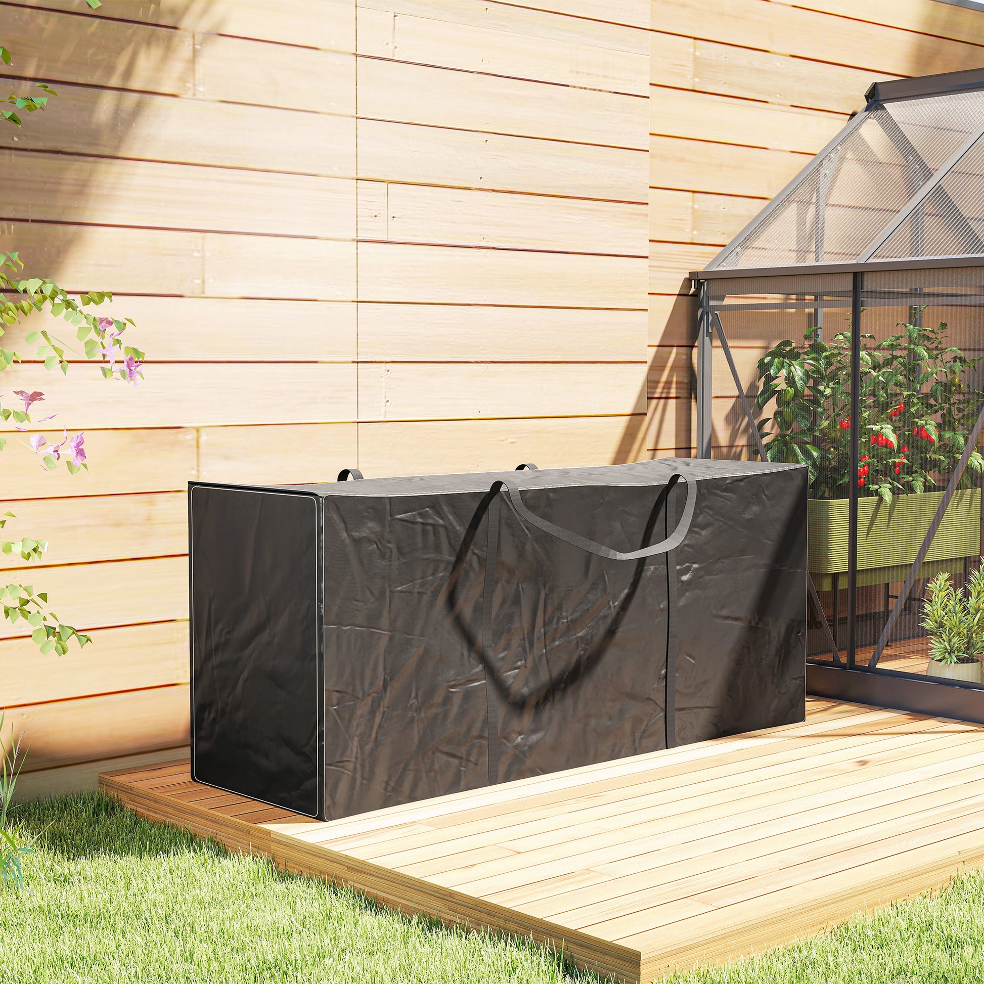 Outsunny Bolsa de Almacenamiento para Cojines de Jardín Impermeable, Bolsa de Almacenamiento para Árbol de Navidad, Oxford 600D Resistente con Asas, Funda de Cojines para Exterior, 175x55x75 cm, Negro