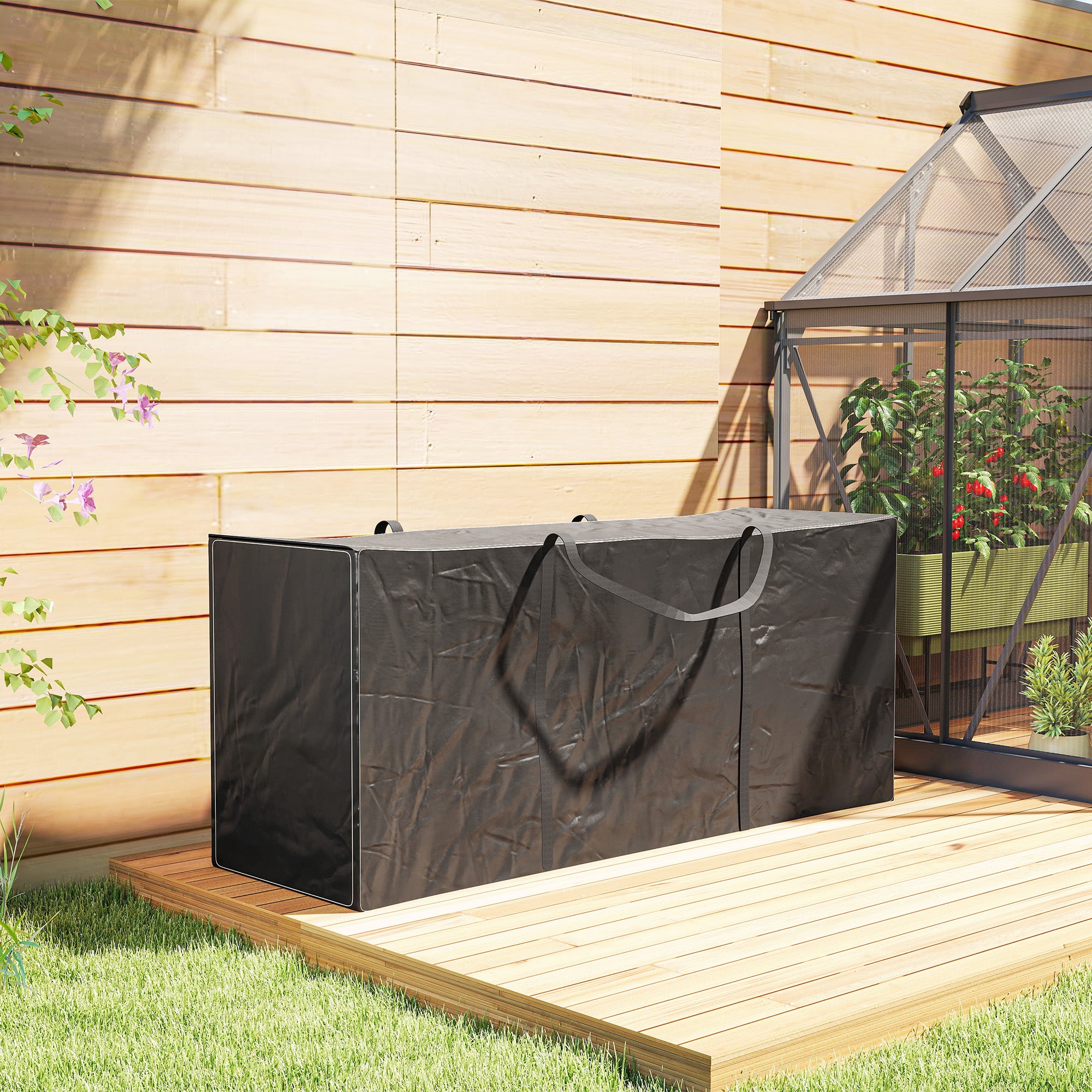 Outsunny Bolsa de Almacenamiento para Cojines de Jardín Impermeable, Bolsa de Almacenamiento para Árbol de Navidad, Oxford 600D Resistente con Asas, Funda de Cojines para Exterior, 175x55x75 cm, Negro