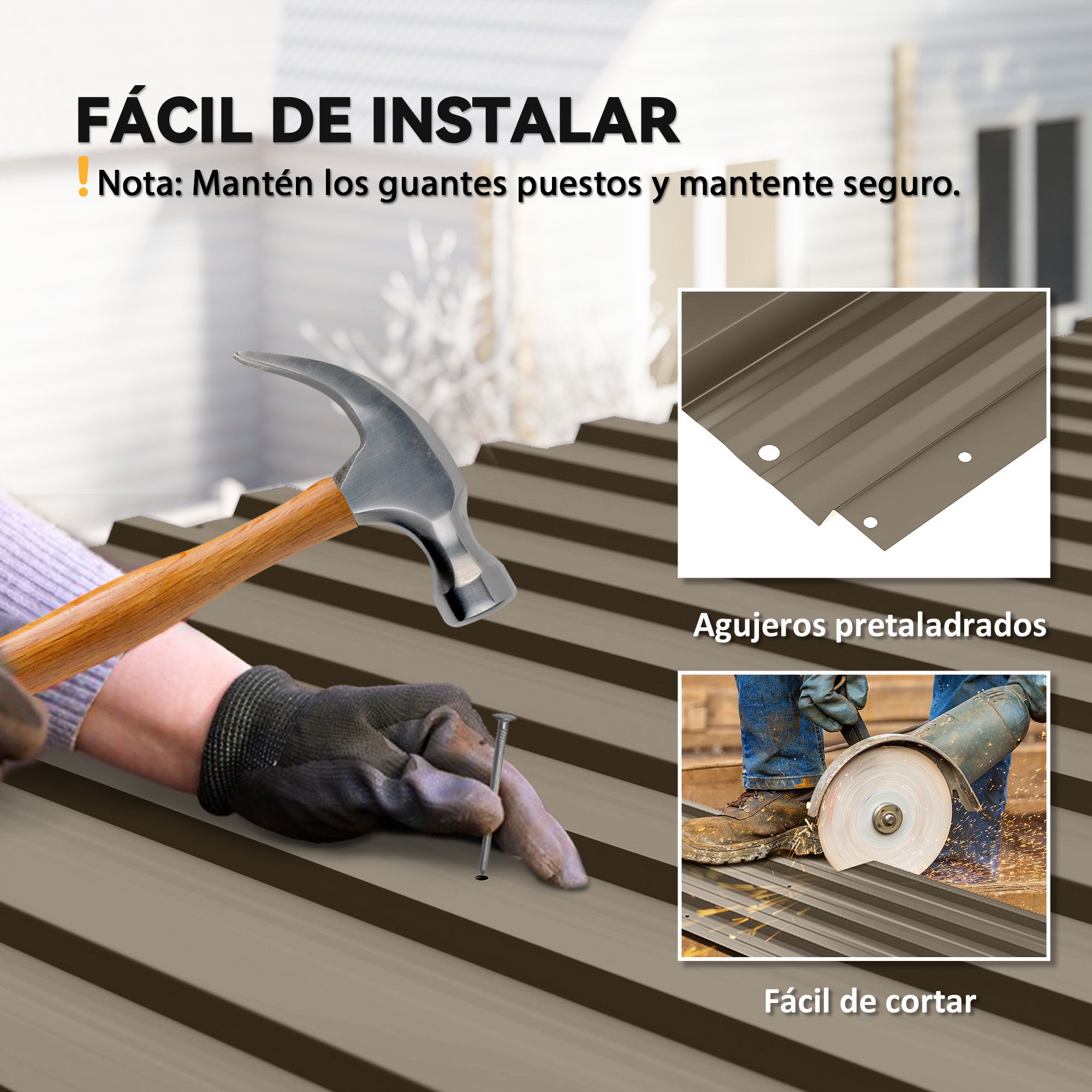 Outsunny 12x Paneles para Tejado de Acero Galvanizado, Chapas Perfiladas de Techo 7m², para Caseta de Herramientas, Cobertizo, Garaje, Exterior, 129x45cm, Marrón