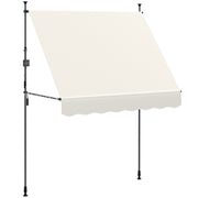 Outsunny Toldo Manual Retráctil 2x1,2 m Toldo Exterior Terraza Enrollable Altura Ajustable con Manivela 210-310 cm Protección UV30+ Sin Taladro para Jardín Balcón Patio Crema