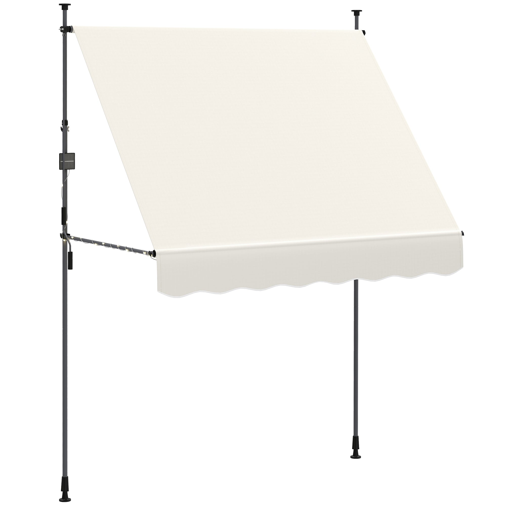 Outsunny Toldo Manual Retráctil 2x1,2 m Toldo Exterior Terraza Enrollable Altura Ajustable con Manivela 210-310 cm Protección UV30+ Sin Taladro para Jardín Balcón Patio Crema